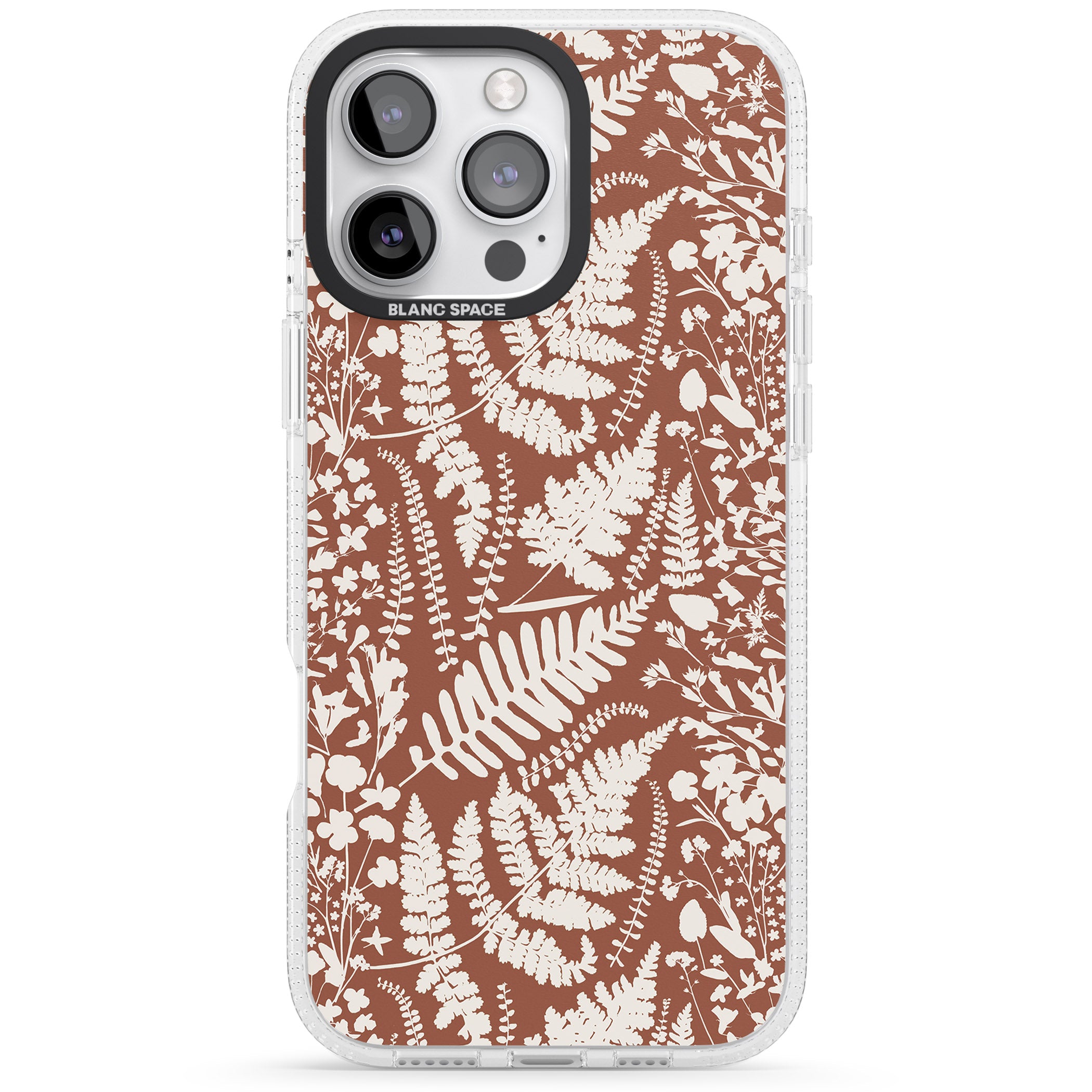 Wildflowers and Ferns on Terracotta iPhone 16 Pro Max / 16 Pro Clear Case Impact Air - Blanc Space