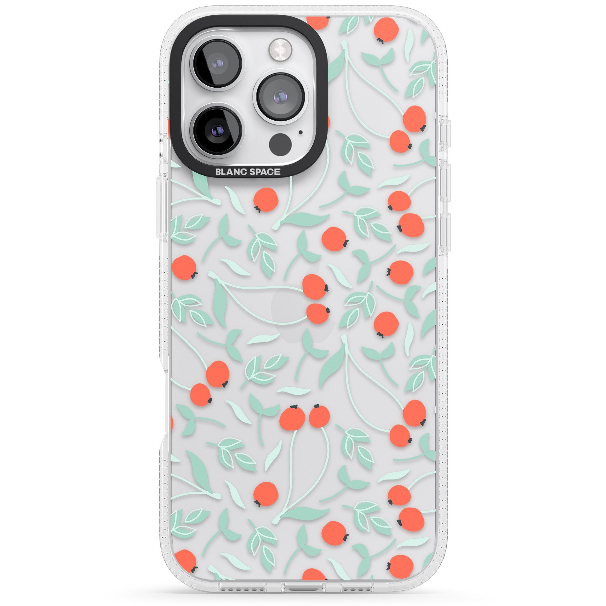 Red Berries Transparent Floral iPhone 16 Pro Max / 16 Pro Clear Case Impact Air - Blanc Space