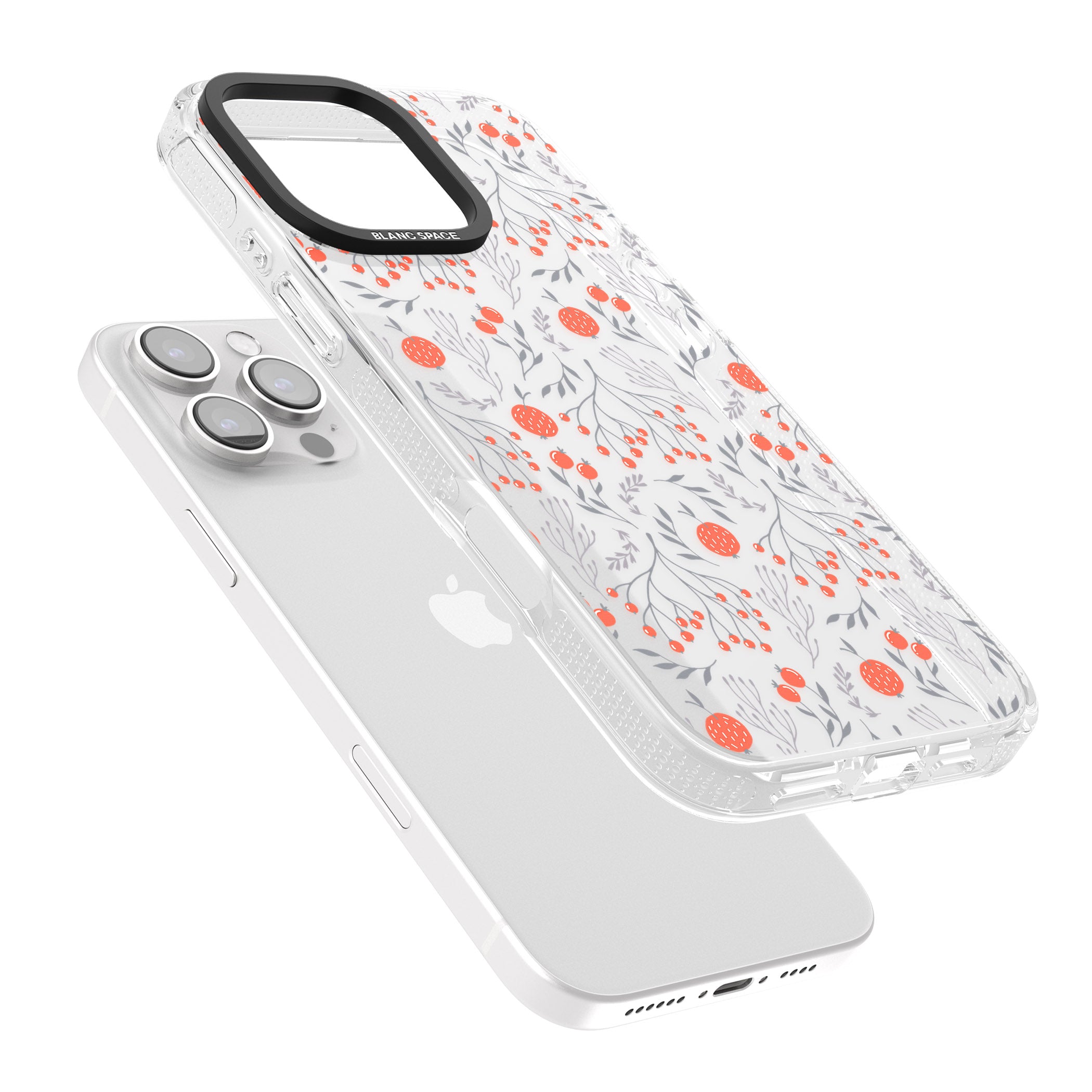 Red Fruits Transparent Floral iPhone 16 Pro Max / 16 Pro Clear Case Impact Air - Blanc Space