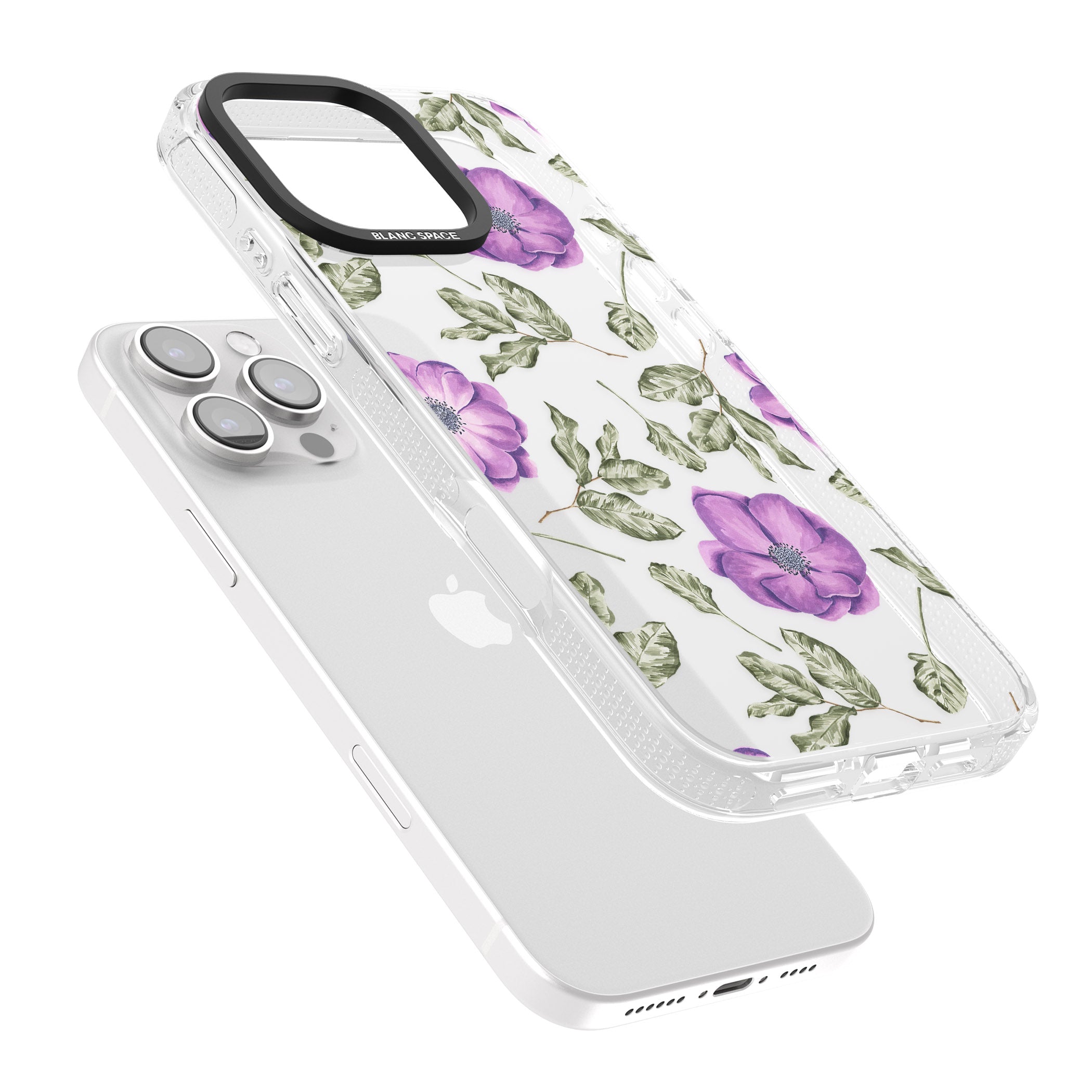 Purple Blossoms Transparent Floral iPhone 16 Pro Max / 16 Pro Clear Case Impact Air - Blanc Space