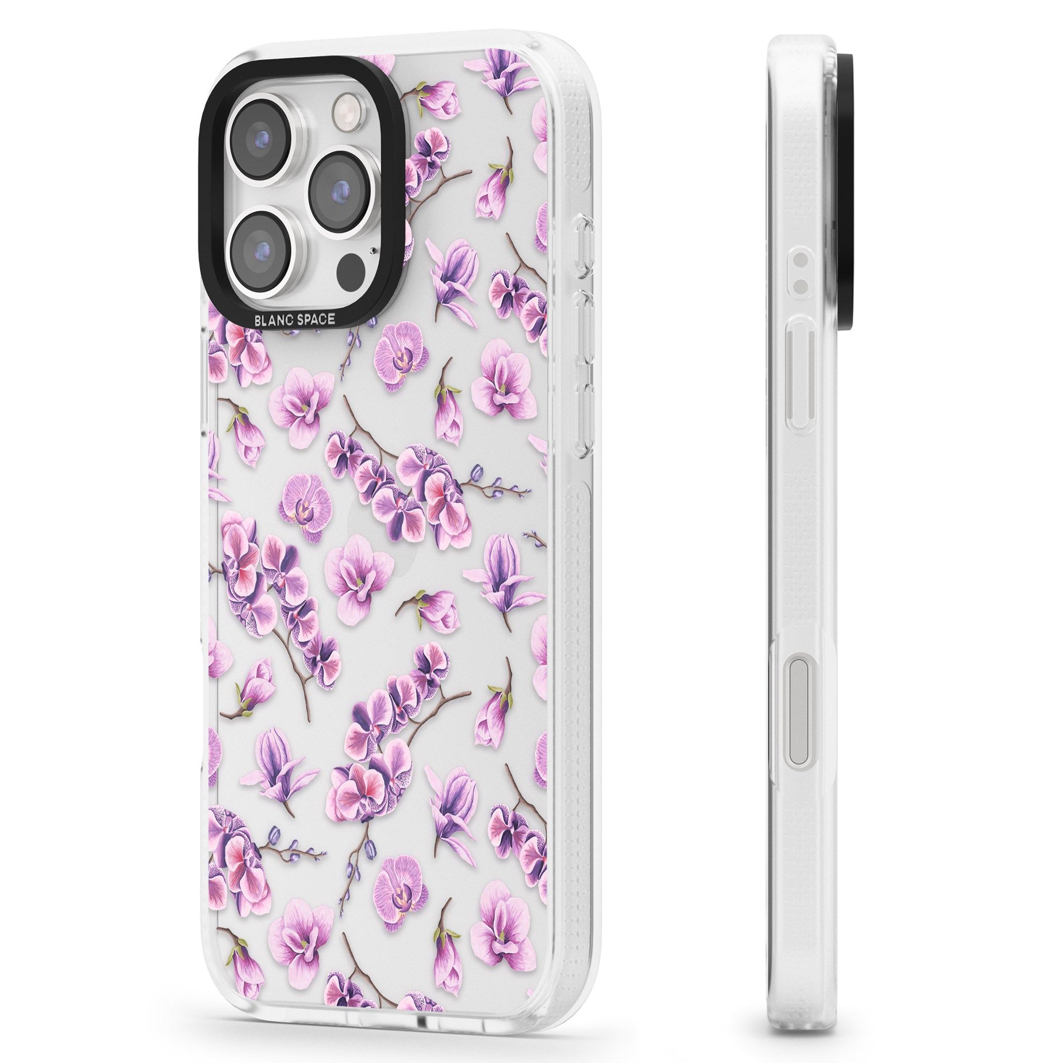 Purple Orchids Transparent Floral iPhone 16 Pro Max / 16 Pro Clear Case Impact Air - Blanc Space