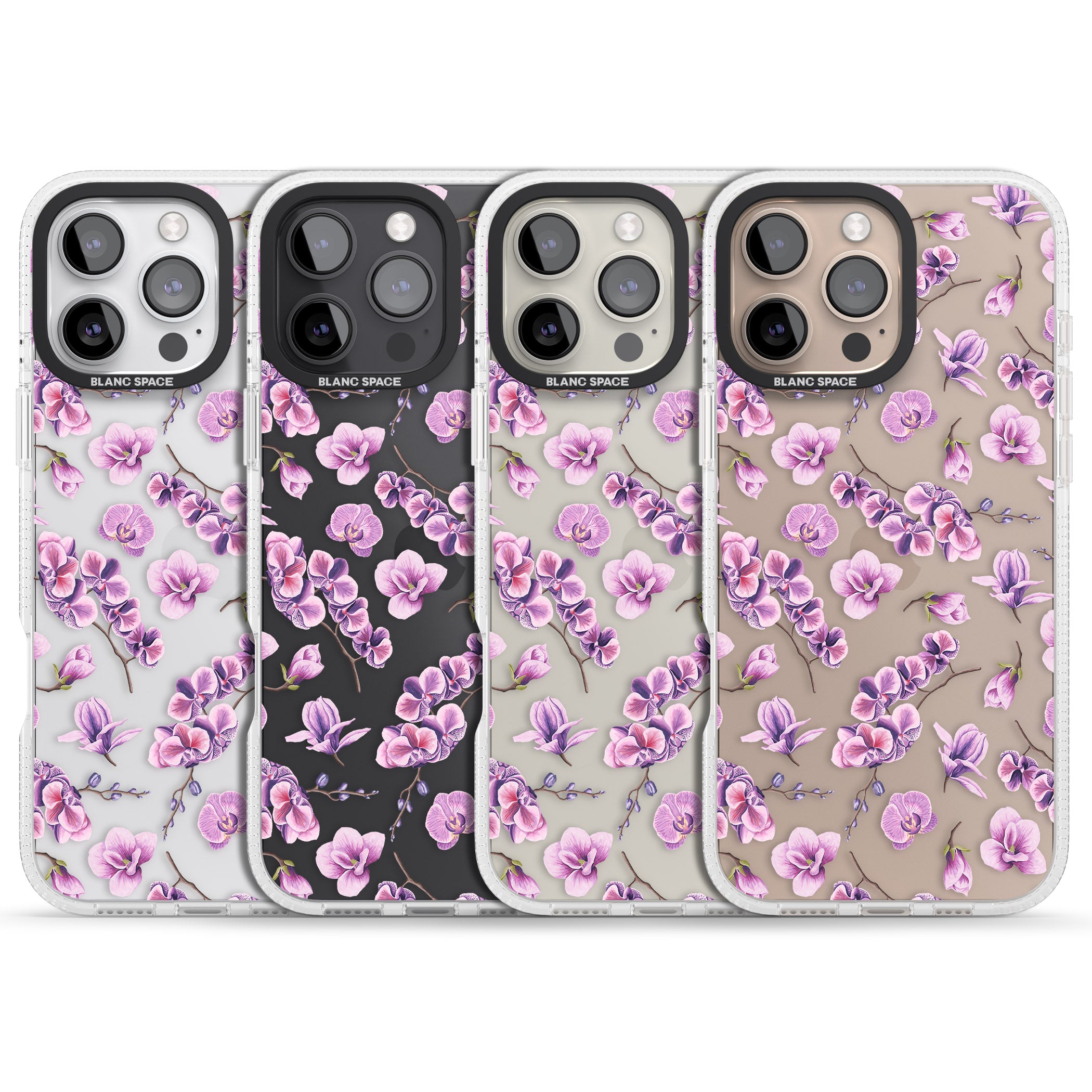 Purple Orchids Transparent Floral iPhone 16 Pro Max / 16 Pro Clear Case Impact Air - Blanc Space
