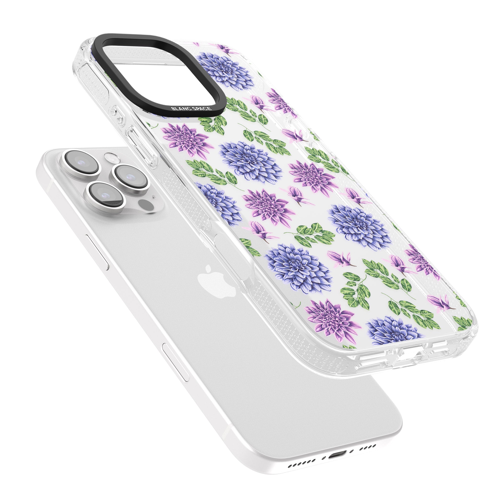 Purple Dahlias Transparent Floral iPhone 16 Pro Max / 16 Pro Clear Case Impact Air - Blanc Space