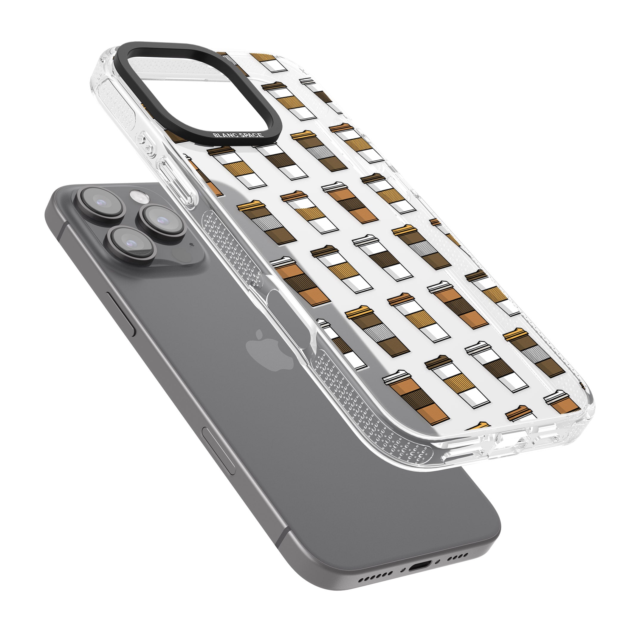 Coffee Cup Pattern iPhone 16 Pro Max / 16 Pro Clear Case Impact Air - Blanc Space