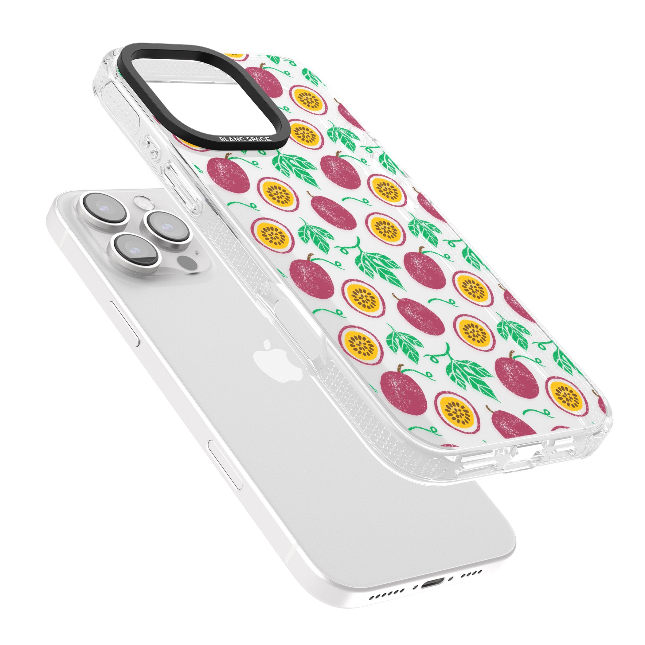 Passion Fruit Pattern iPhone 16 Pro Max / 16 Pro Clear Case Impact Air - Blanc Space