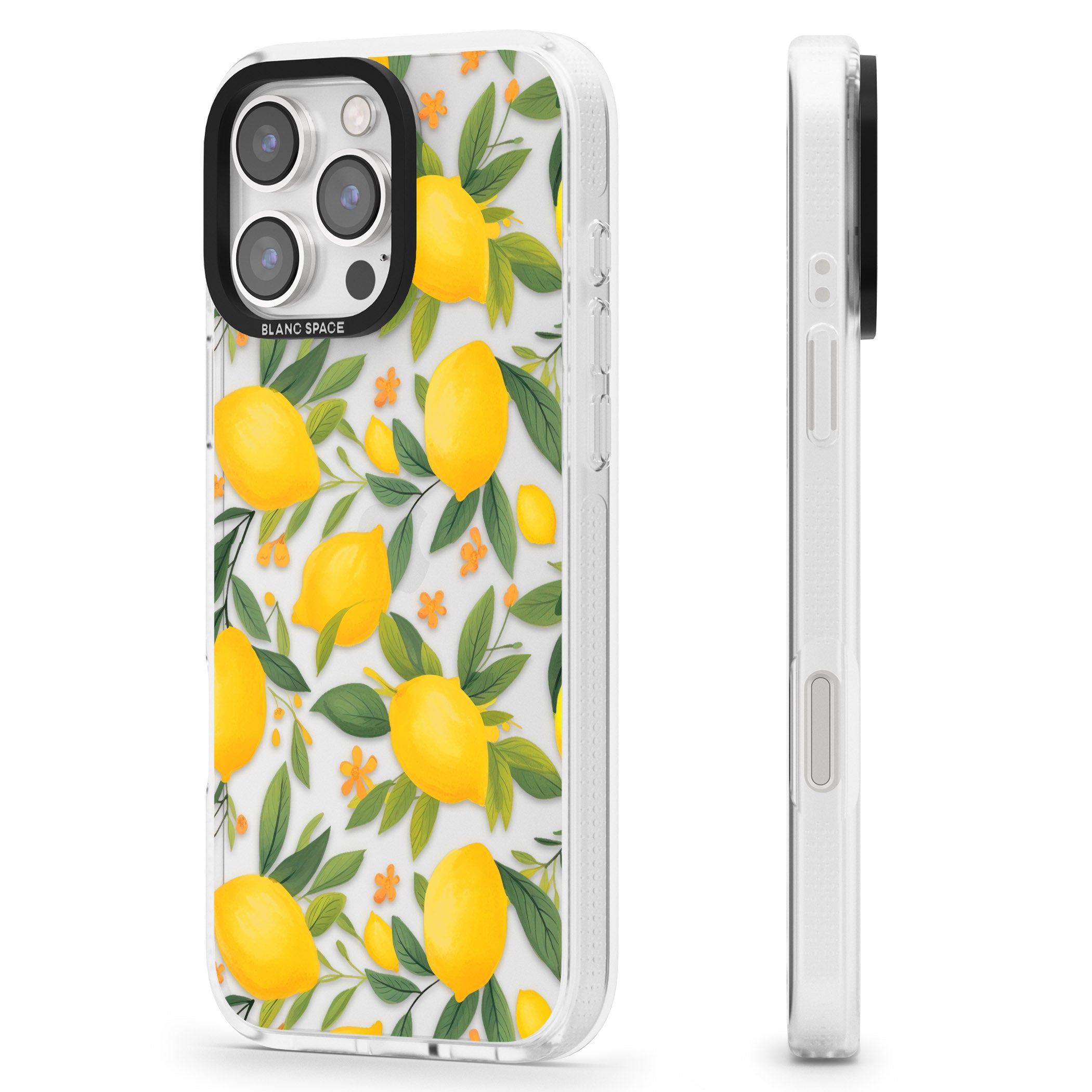 Lemon Pattern iPhone 16 Pro Max / 16 Pro Clear Case Impact Air - Blanc Space