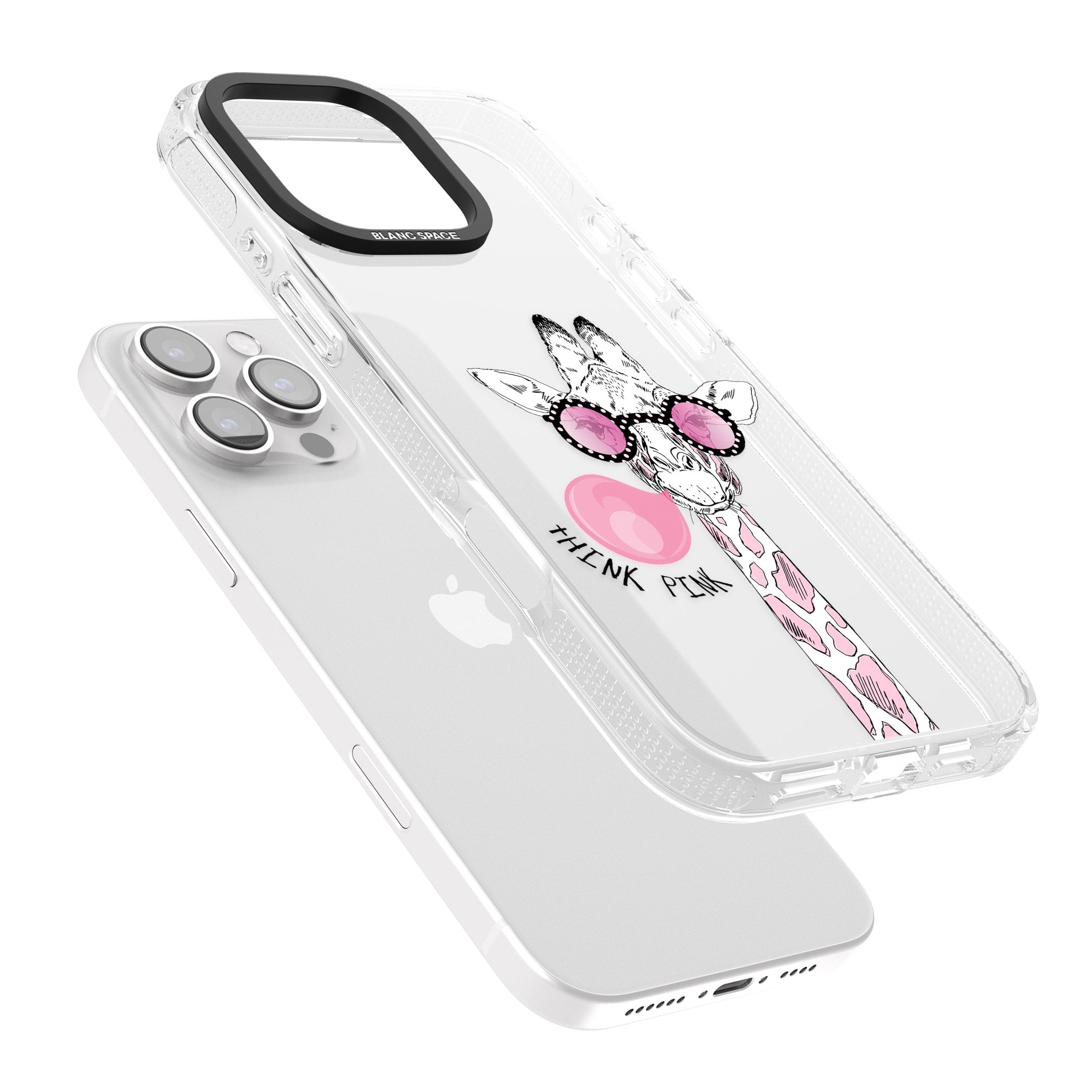 Think Pink Giraffe iPhone 16 Pro Max / 16 Pro Clear Case Impact Air - Blanc Space