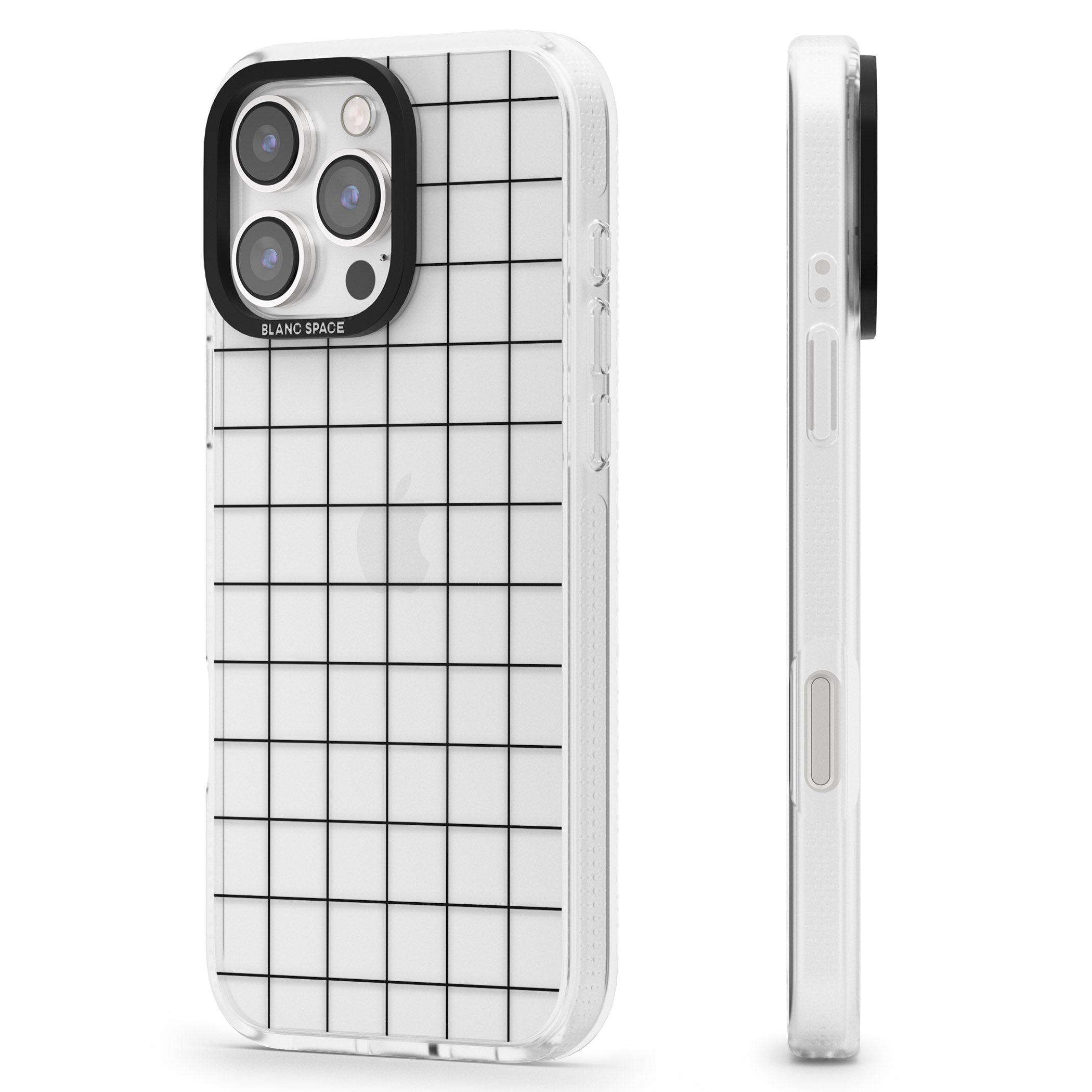 Simplistic Large Grid Pattern Black (Transparent) iPhone 16 Pro Max / 16 Pro Clear Case Impact Air - Blanc Space