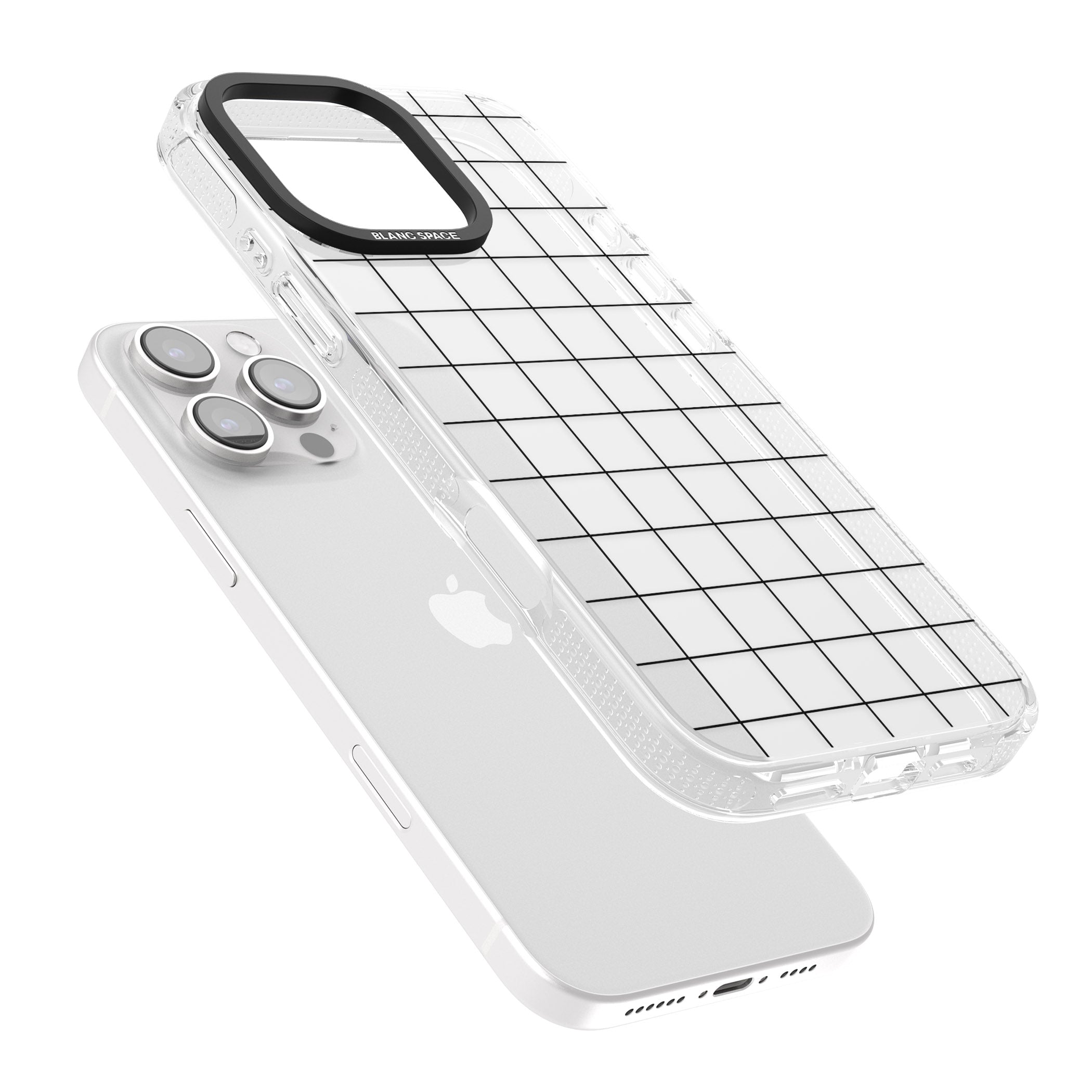 Simplistic Large Grid Pattern Black (Transparent) iPhone 16 Pro Max / 16 Pro Clear Case Impact Air - Blanc Space