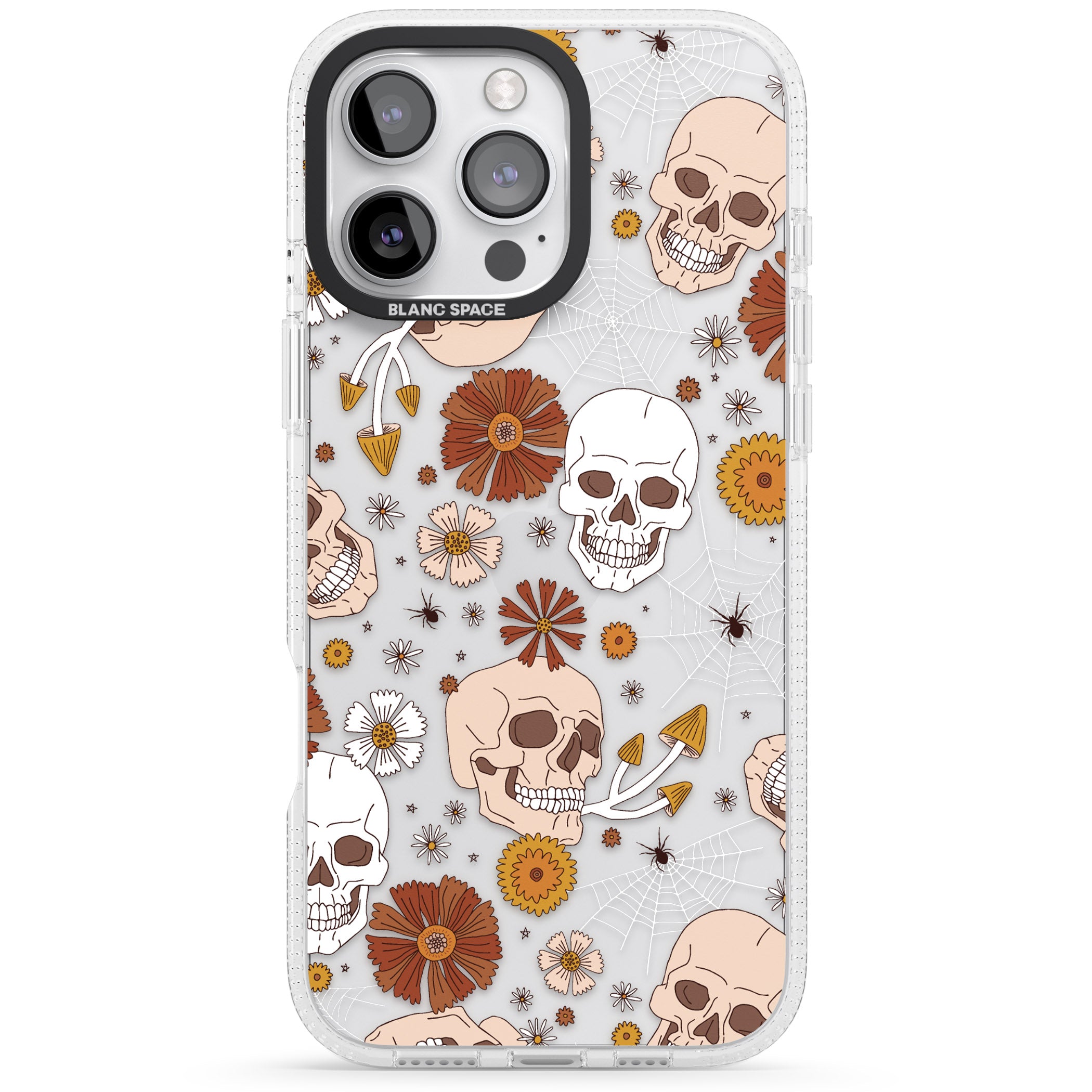 Halloween Skulls and Flowers iPhone 16 Pro Max / 16 Pro Clear Case Impact Air - Blanc Space