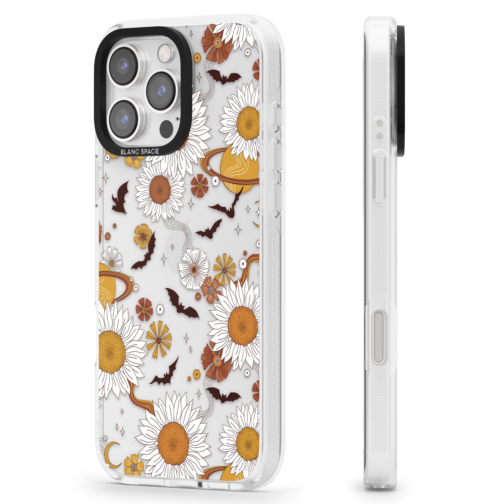 Halloween Bats and Planets iPhone 16 Pro Max / 16 Pro Clear Case Impact Air - Blanc Space