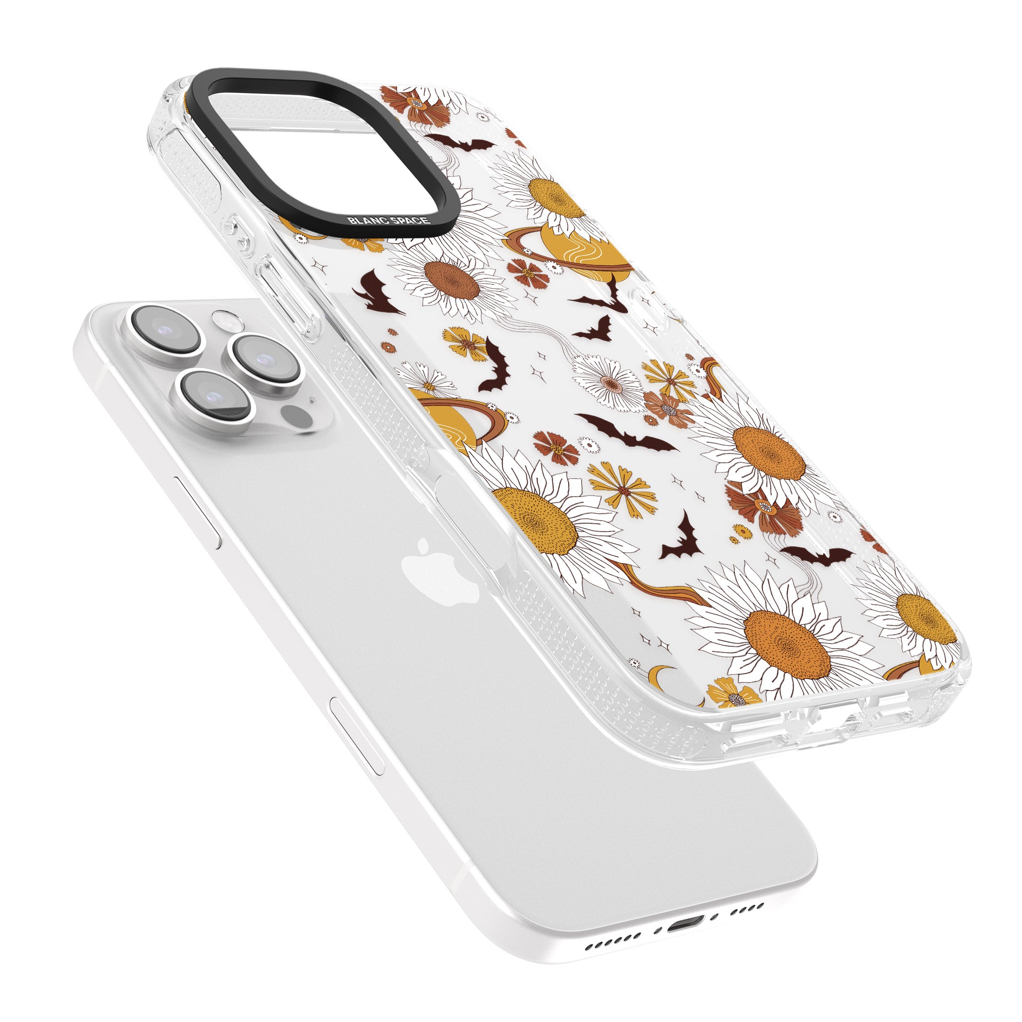 Halloween Bats and Planets iPhone 16 Pro Max / 16 Pro Clear Case Impact Air - Blanc Space