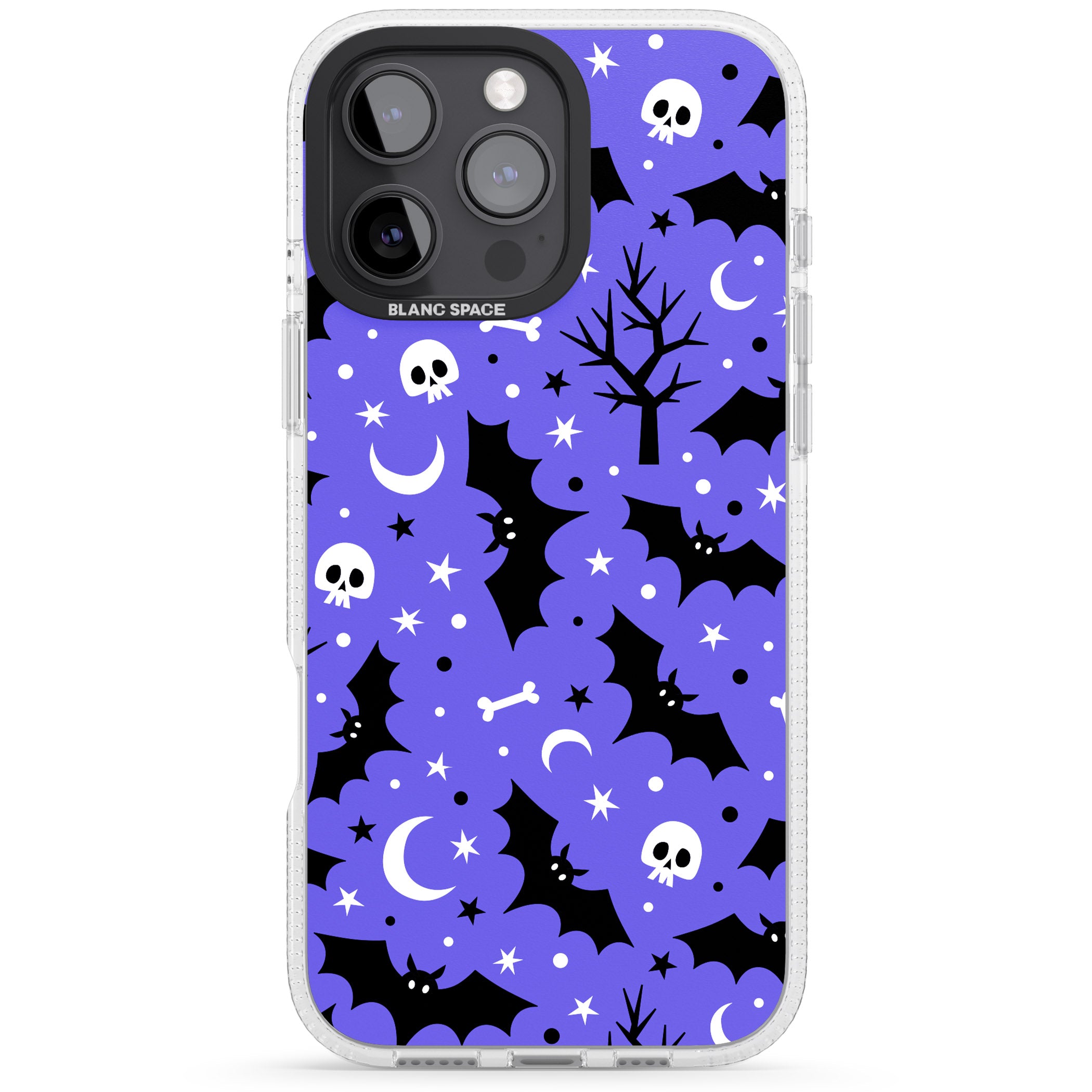 Bats n' Bones Pattern iPhone 16 Pro Max / 16 Pro Clear Case Impact Air - Blanc Space