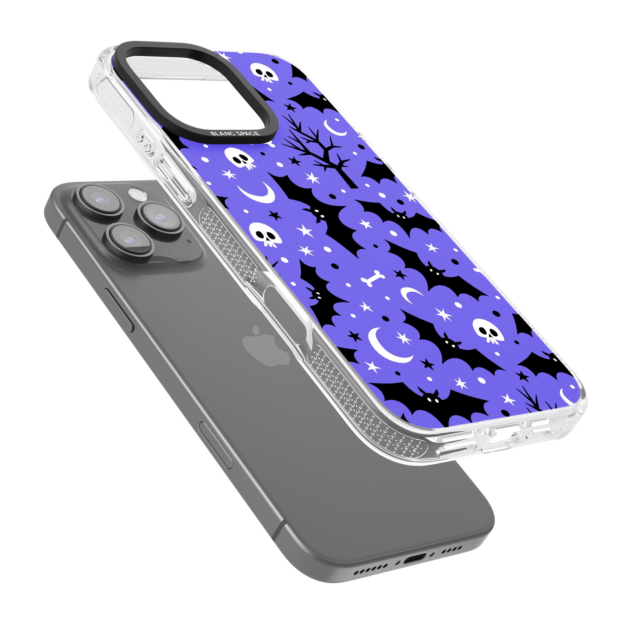 Bats n' Bones Pattern iPhone 16 Pro Max / 16 Pro Clear Case Impact Air - Blanc Space