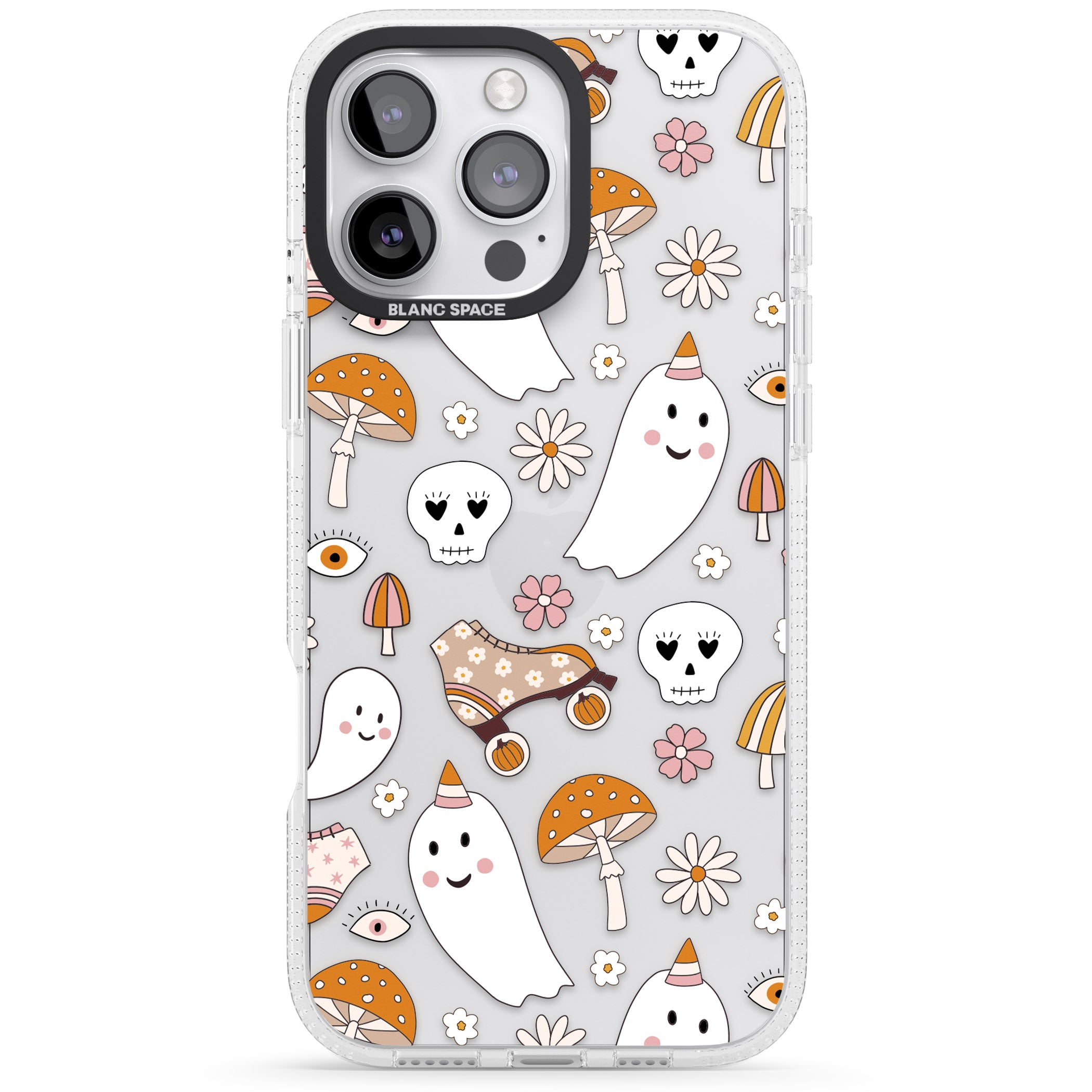 Cute Ghost and Skulls Pattern iPhone 16 Pro Max / 16 Pro Clear Case Impact Air - Blanc Space