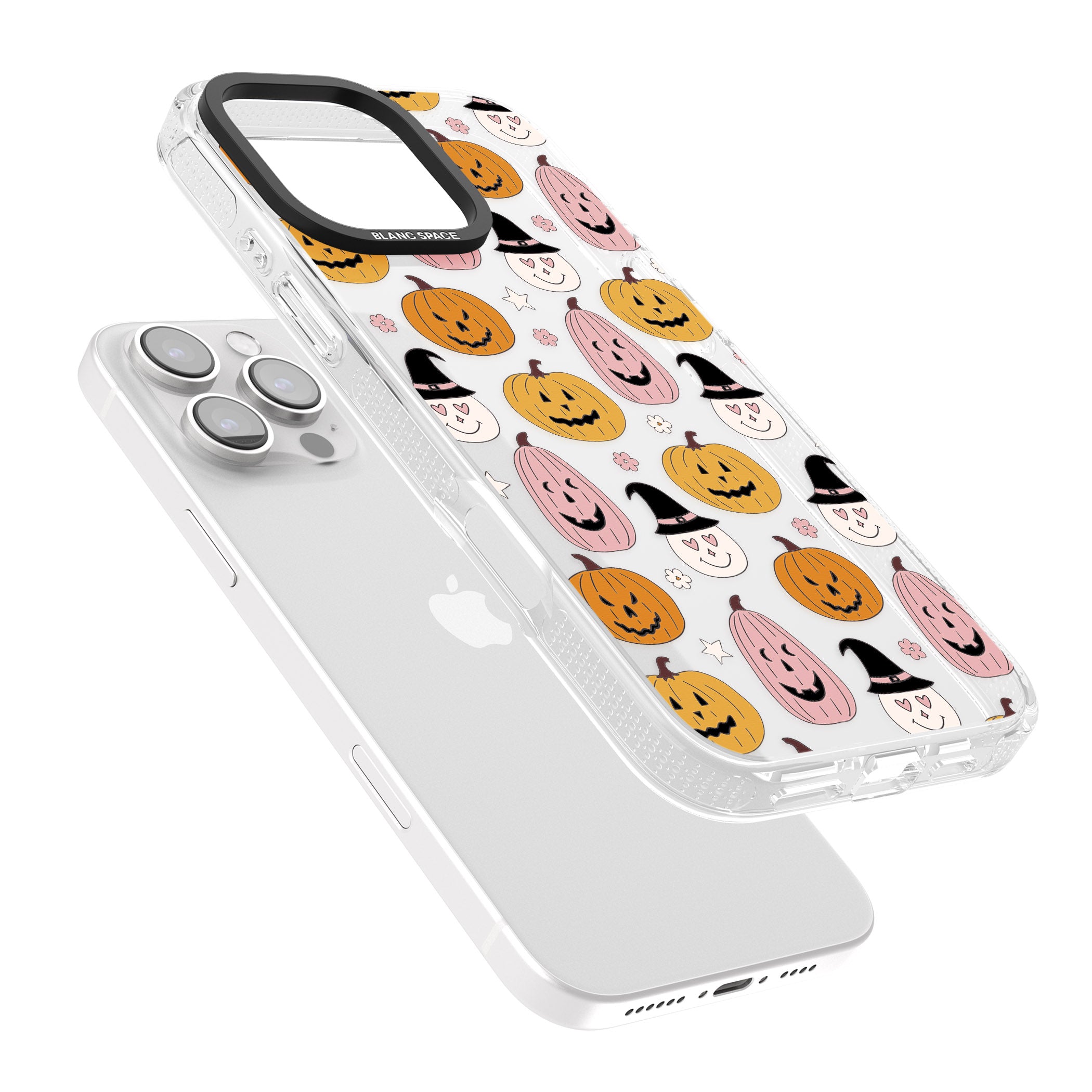 Witches and Pumpkins Pattern iPhone 16 Pro Max / 16 Pro Clear Case Impact Air - Blanc Space