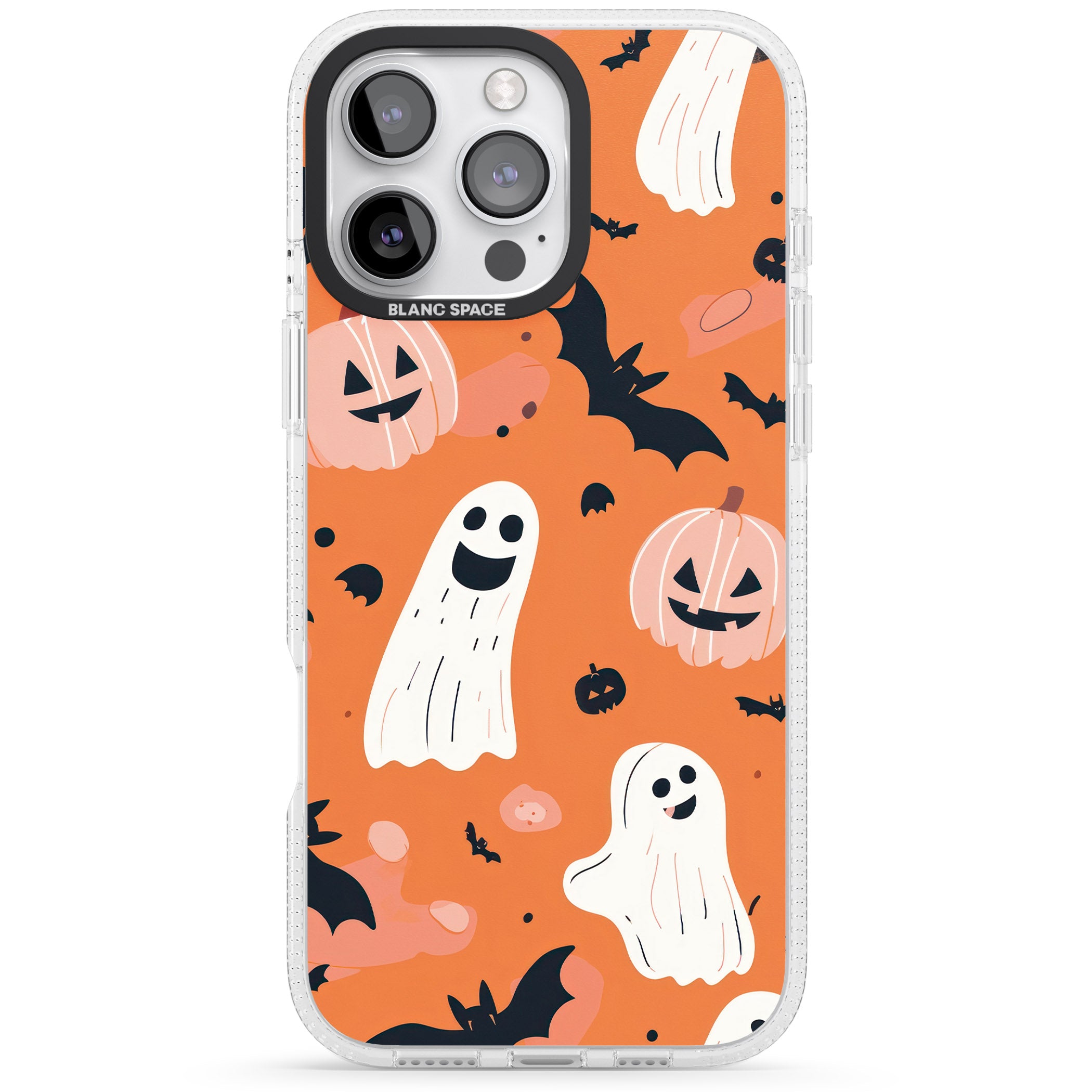 Orange Halloween Pattern iPhone 16 Pro Max / 16 Pro Clear Case Impact Air - Blanc Space