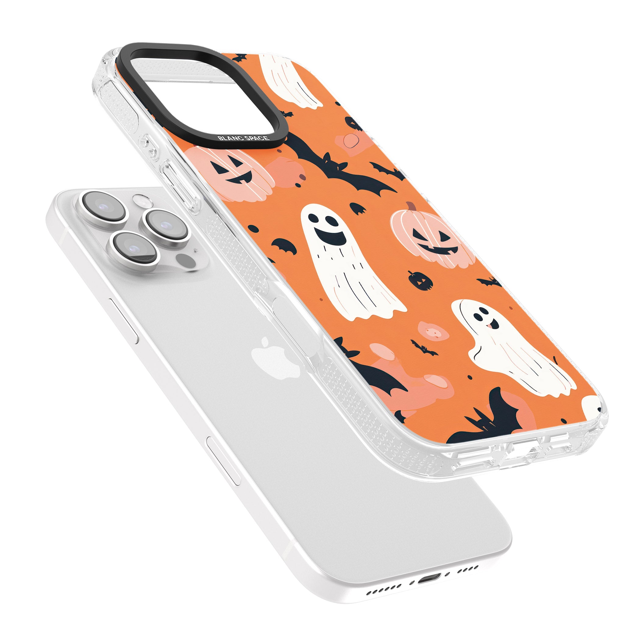 Orange Halloween Pattern iPhone 16 Pro Max / 16 Pro Clear Case Impact Air - Blanc Space