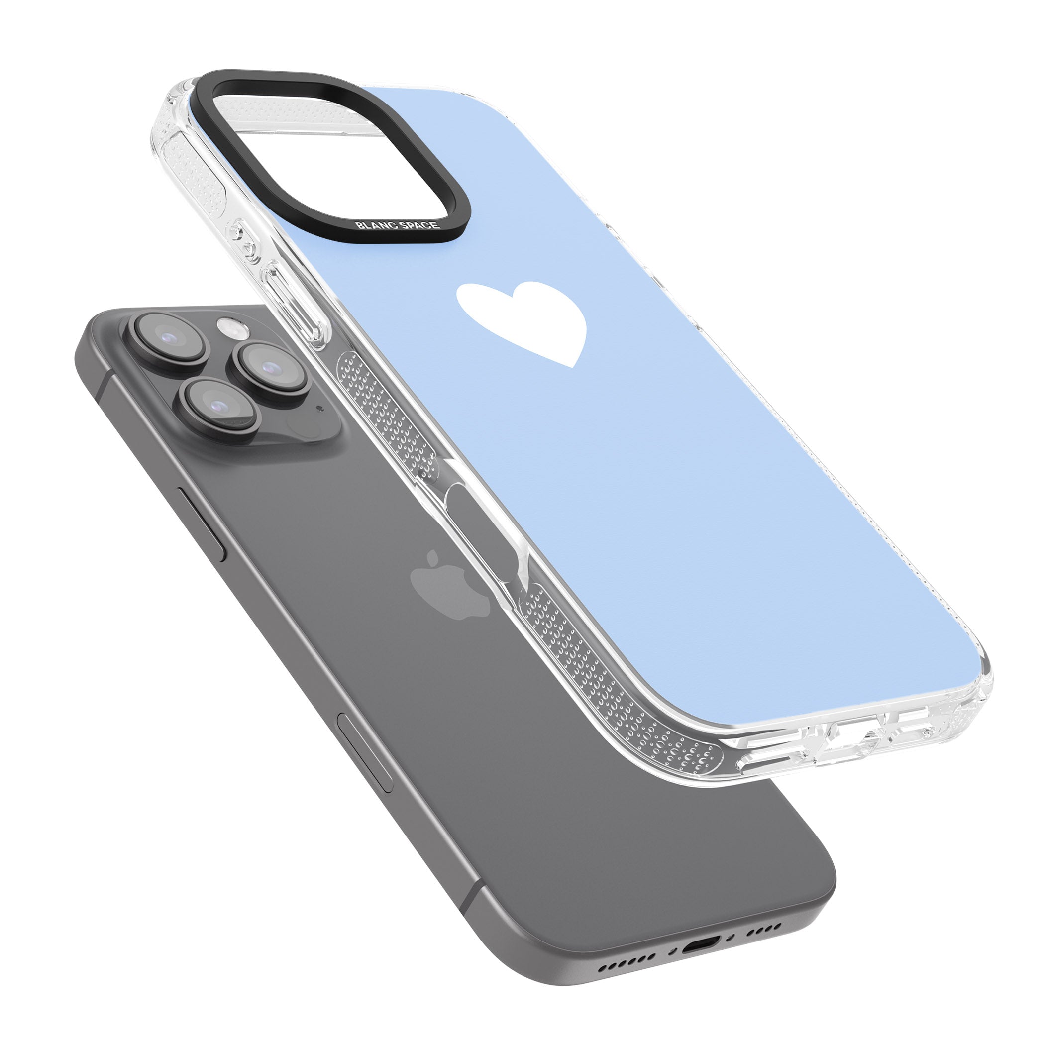 Single Heart Design: White & Baby Blue iPhone 16 Pro Max / 16 Pro Clear Case Impact Air - Blanc Space