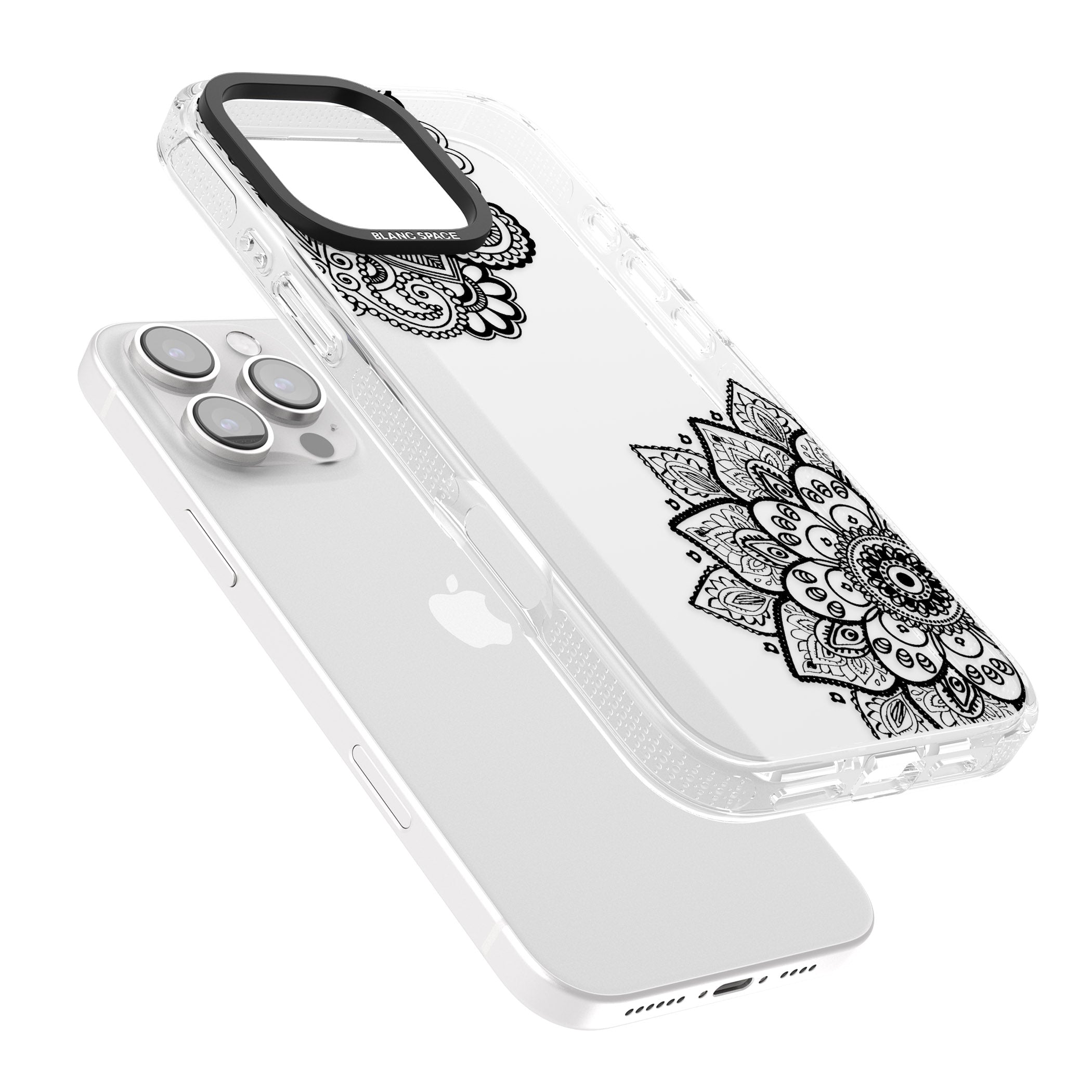 Black Henna Florals iPhone 16 Pro Max / 16 Pro Clear Case Impact Air - Blanc Space