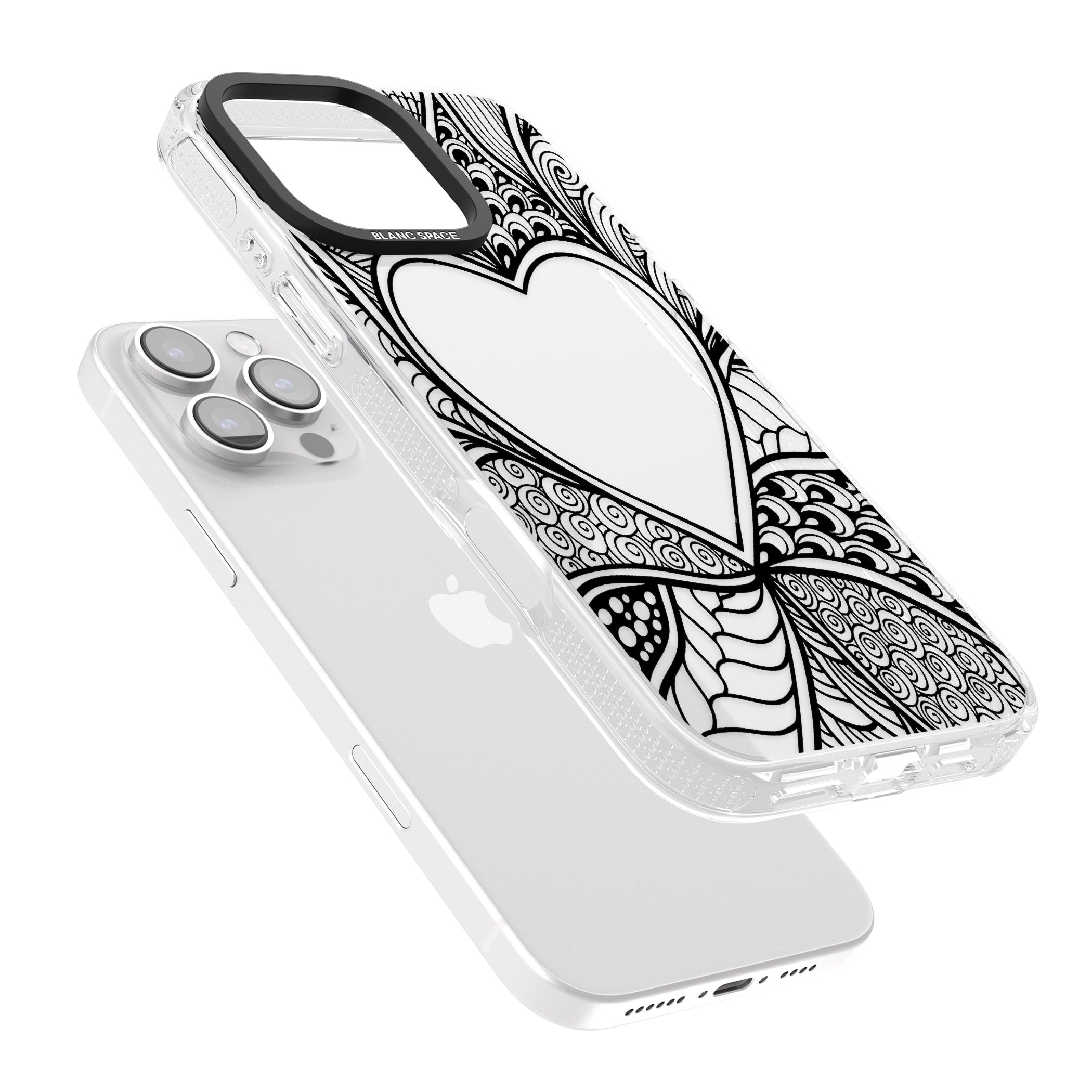 Black Henna Heart iPhone 16 Pro Max / 16 Pro Clear Case Impact Air - Blanc Space