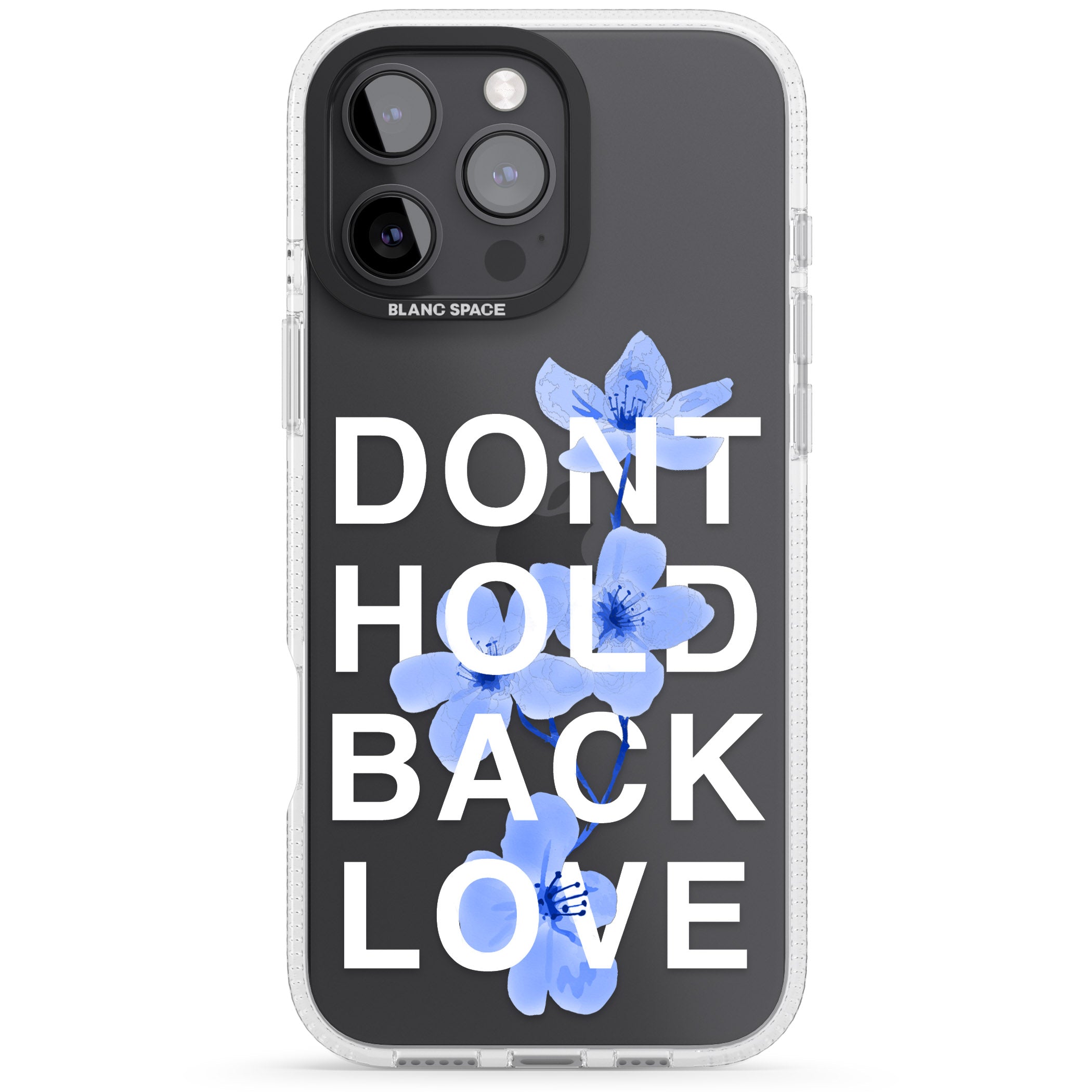 Don't Hold Back Love - Blue & White iPhone 16 Pro Max / 16 Pro Clear Case Impact Air - Blanc Space