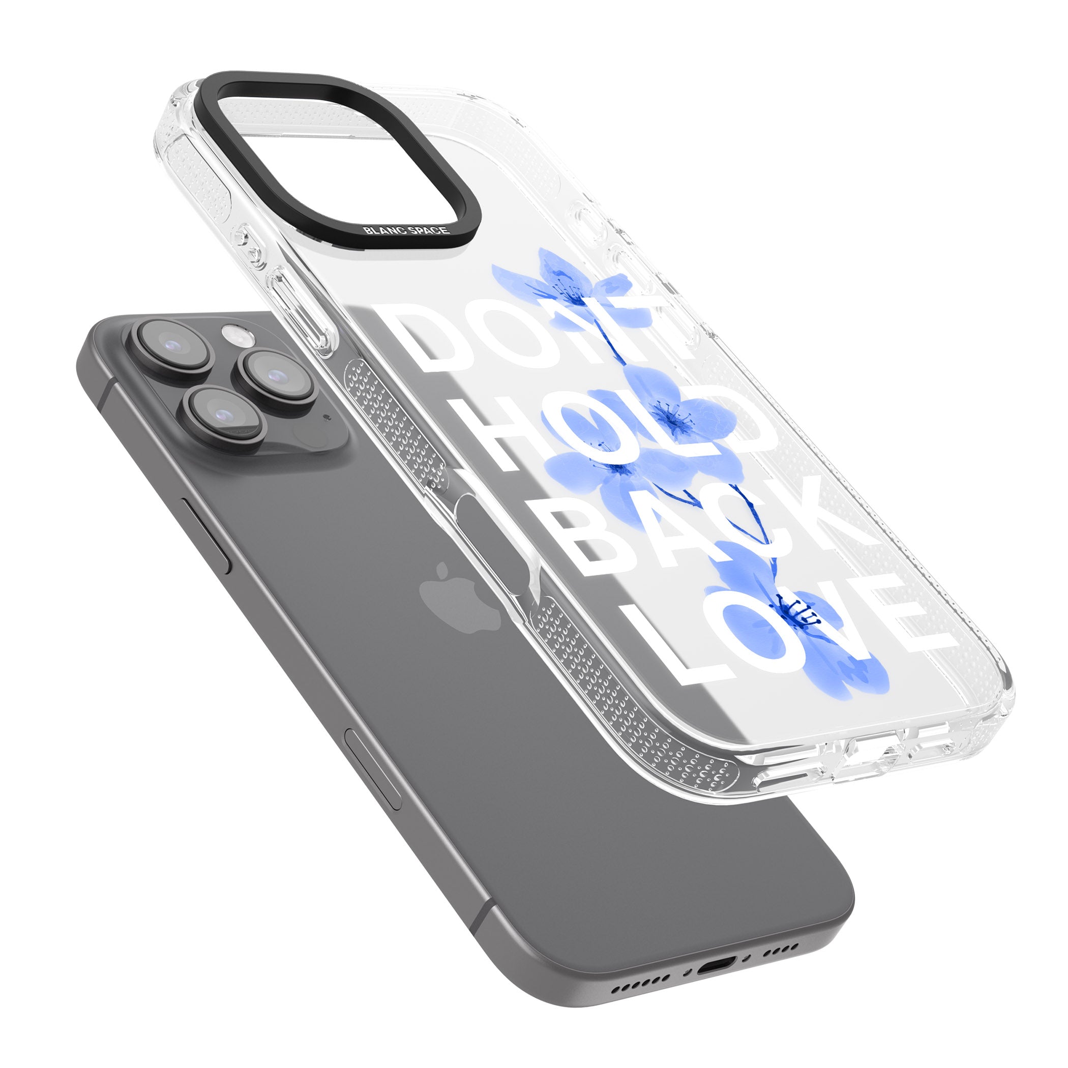 Don't Hold Back Love - Blue & White iPhone 16 Pro Max / 16 Pro Clear Case Impact Air - Blanc Space
