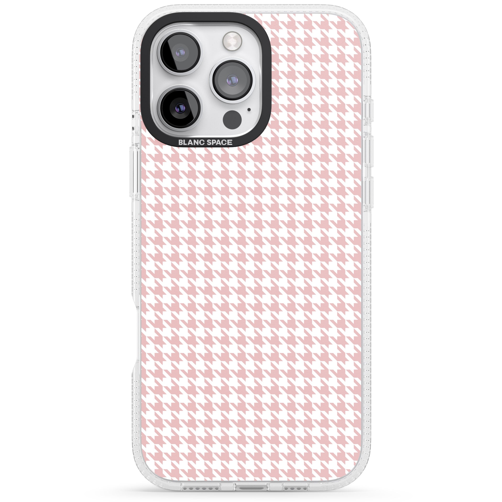 Pink Houndstooth Pattern iPhone 16 Pro Max / 16 Pro Clear Case Impact Air - Blanc Space
