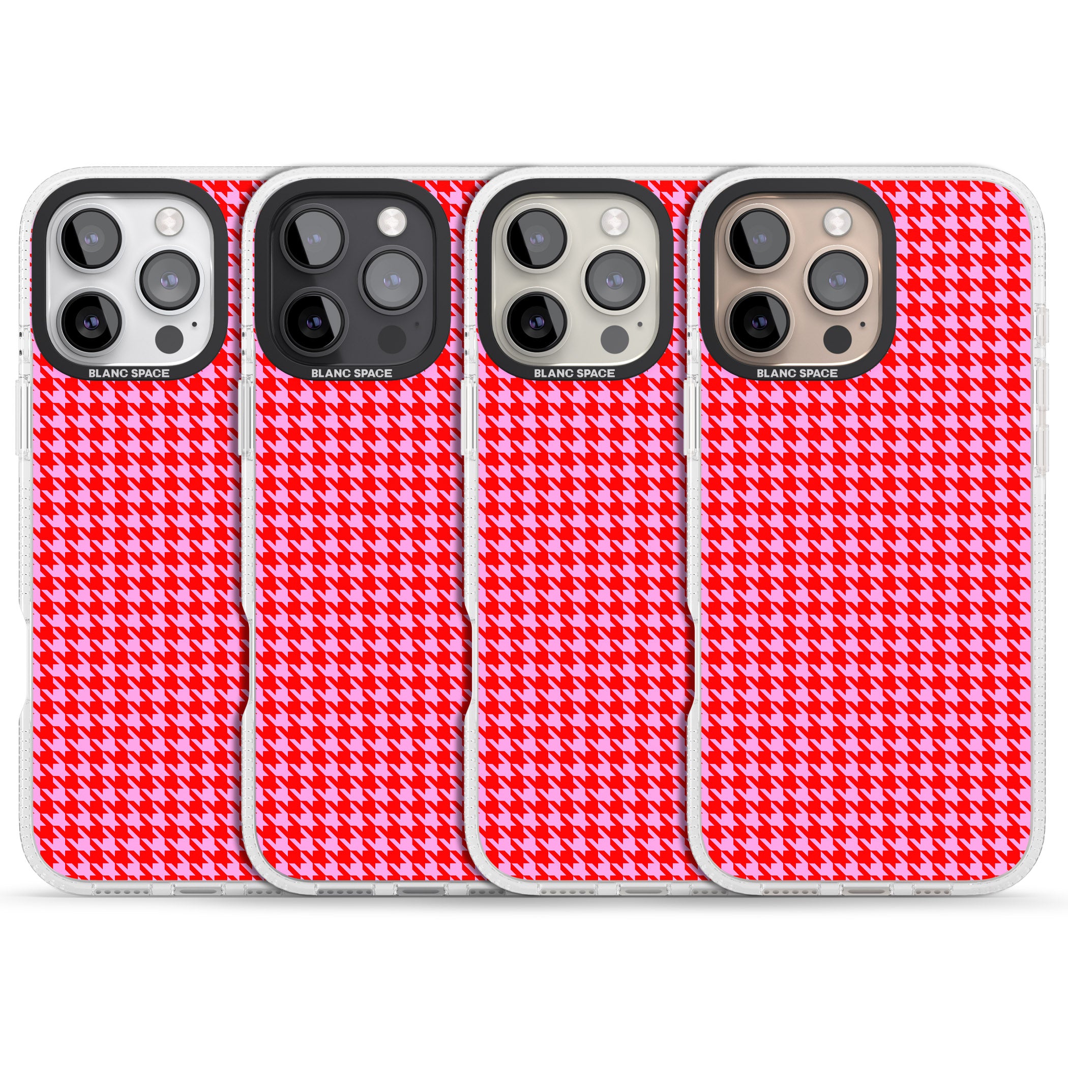 Neon Pink & Red Houndstooth Pattern iPhone 16 Pro Max / 16 Pro Clear Case Impact Air - Blanc Space