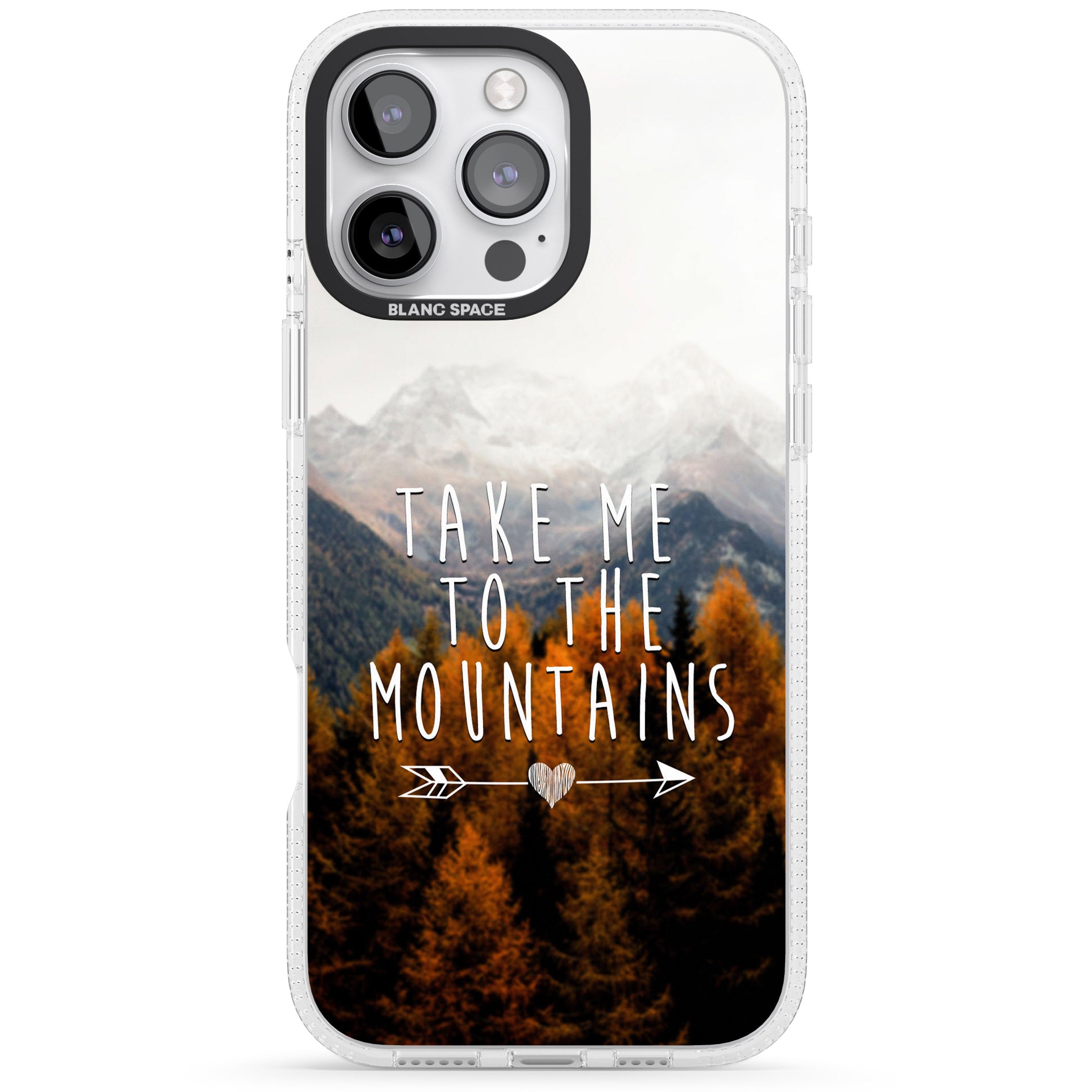 Take Me Mountains Quote iPhone 16 Pro Max / 16 Pro Clear Case Impact Air - Blanc Space