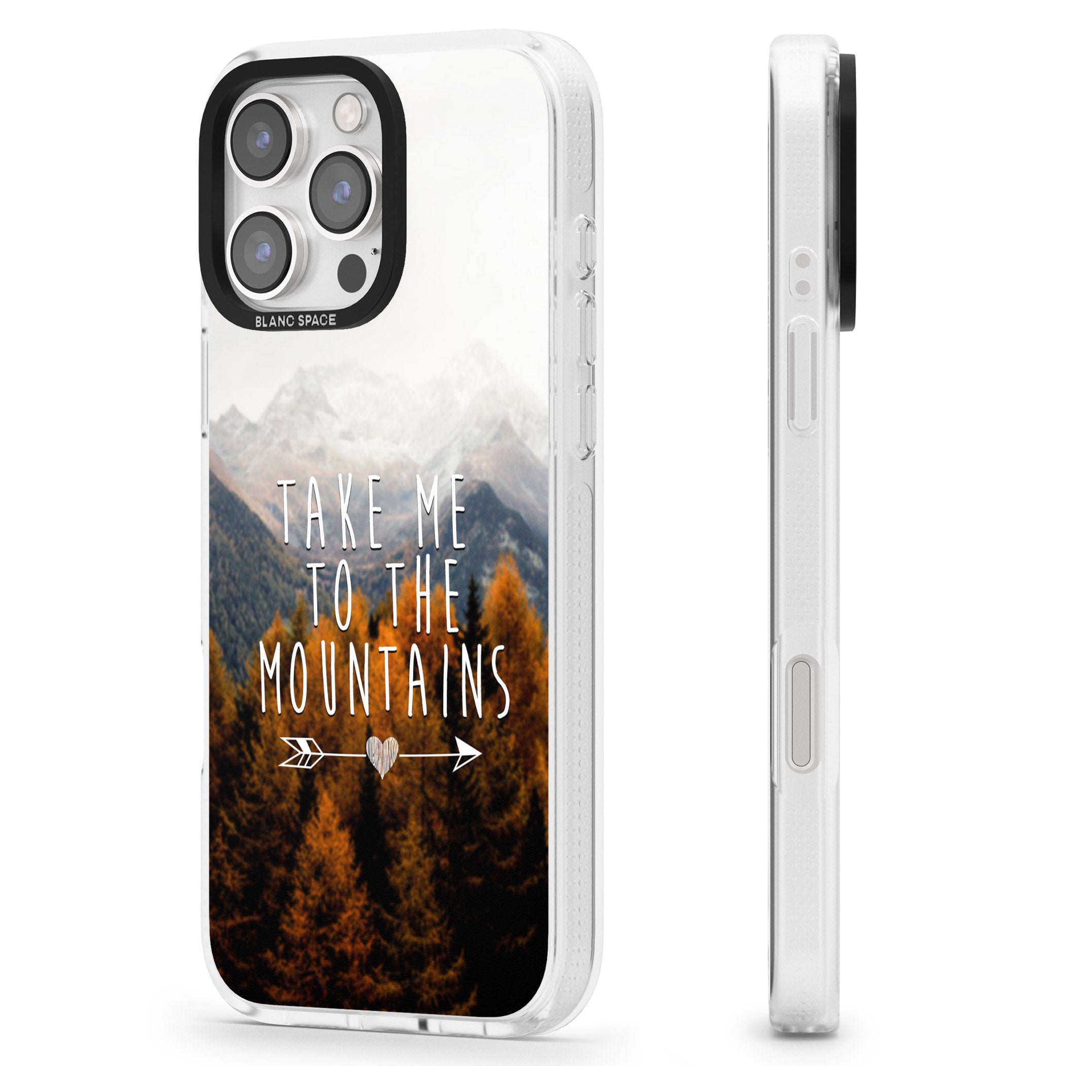 Take Me Mountains Quote iPhone 16 Pro Max / 16 Pro Clear Case Impact Air - Blanc Space