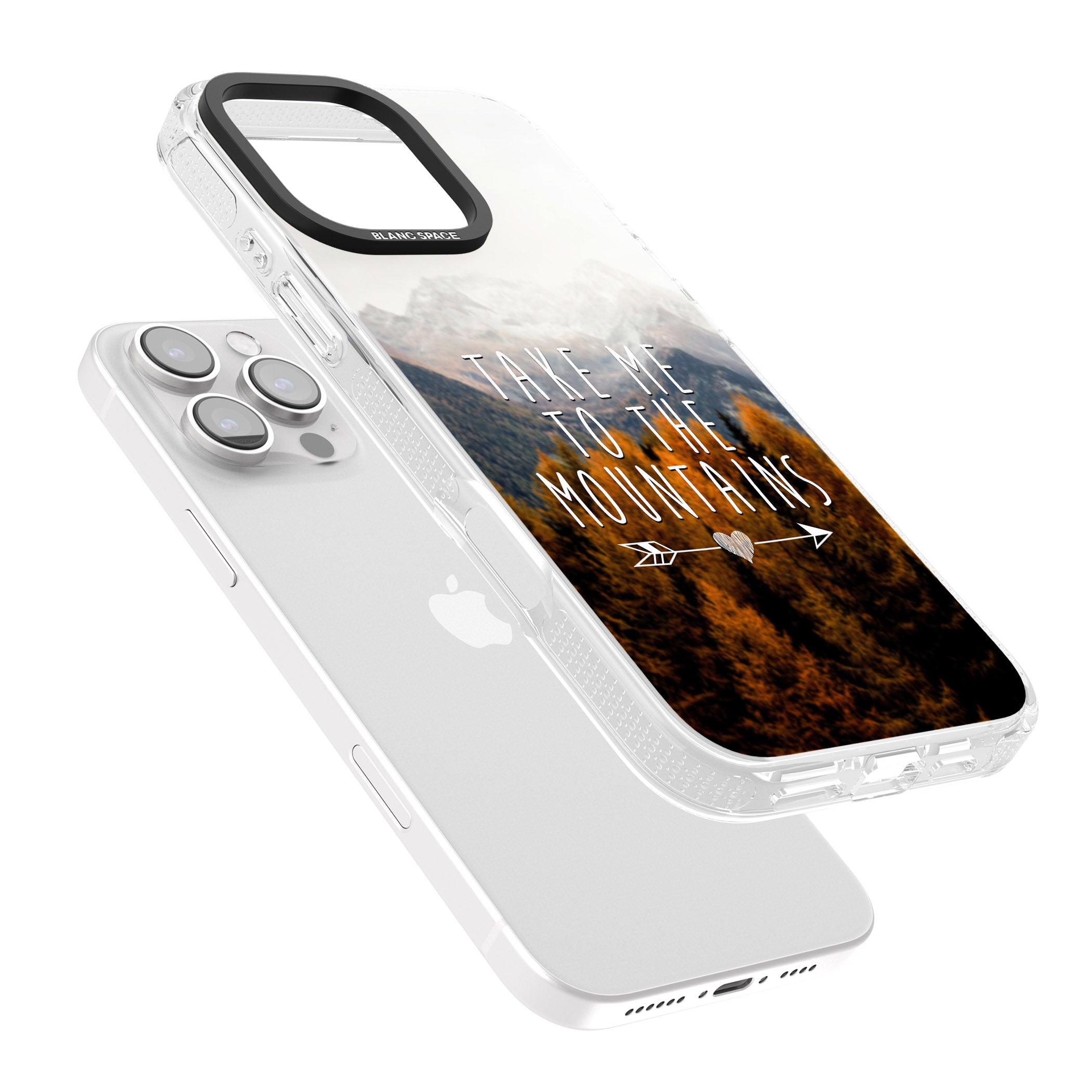 Take Me Mountains Quote iPhone 16 Pro Max / 16 Pro Clear Case Impact Air - Blanc Space