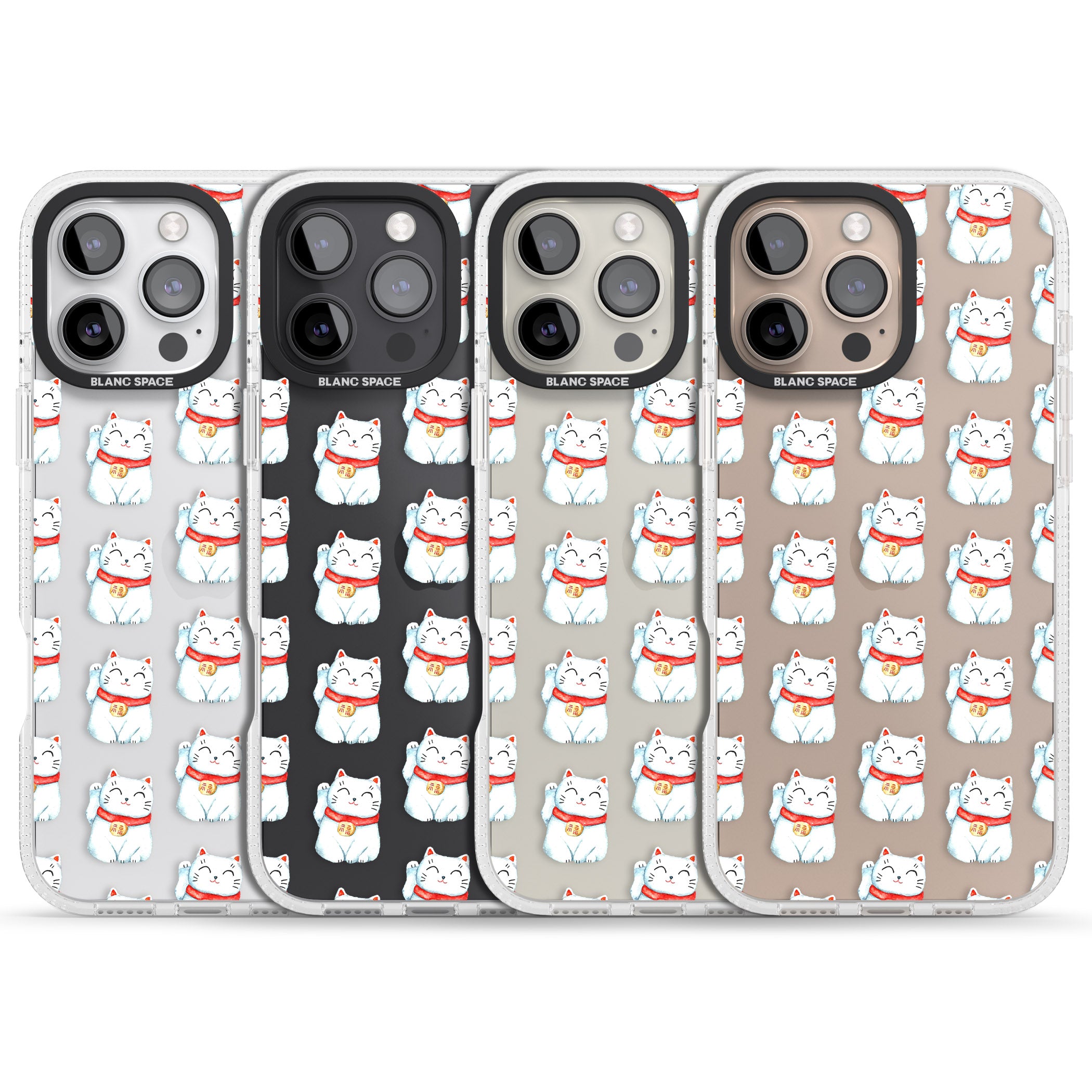 Lucky Cat Maneki-Neko Japanese Pattern iPhone 16 Pro Max / 16 Pro Clear Case Impact Air - Blanc Space