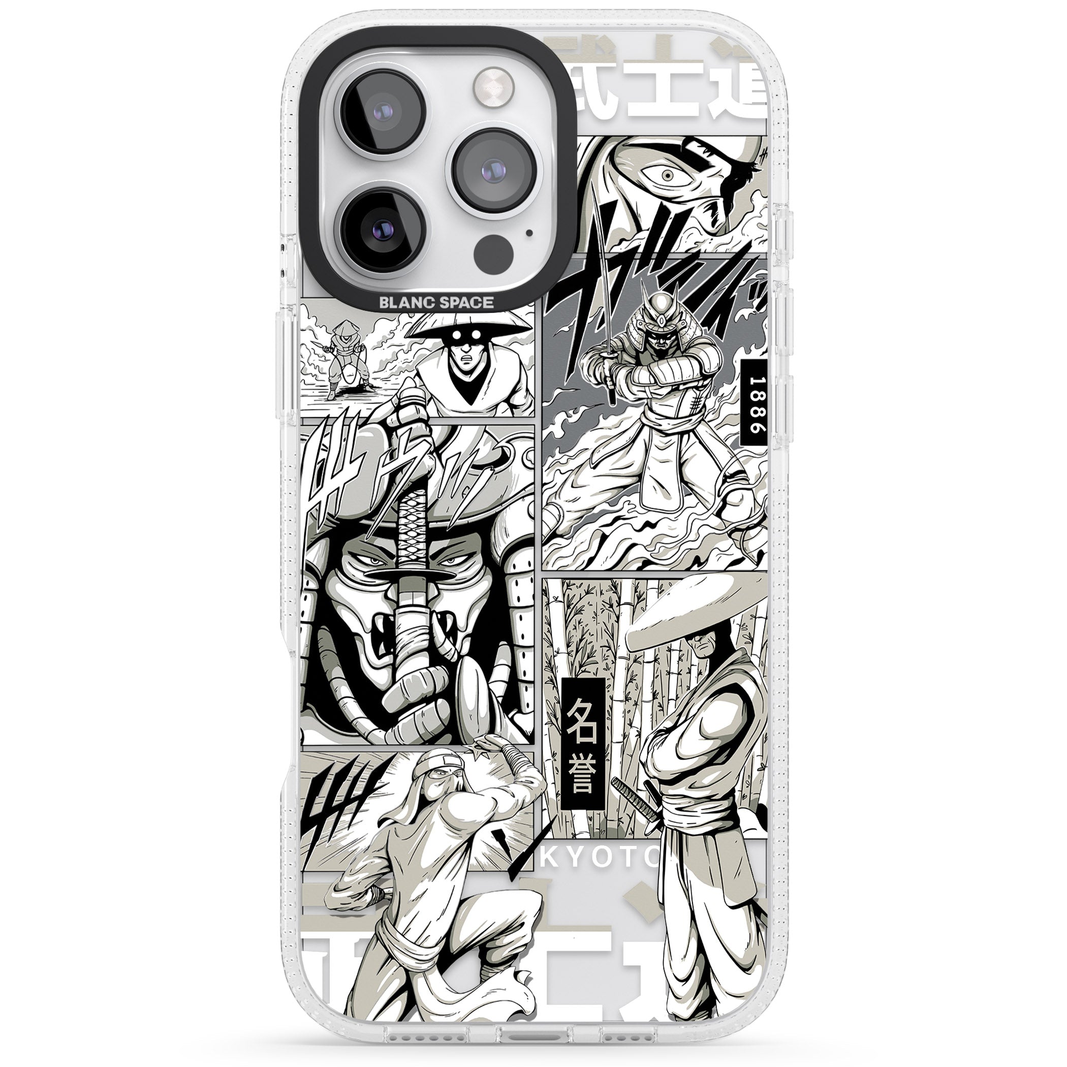 Greyscale Anime Comic iPhone 16 Pro Max / 16 Pro Clear Case Impact Air - Blanc Space