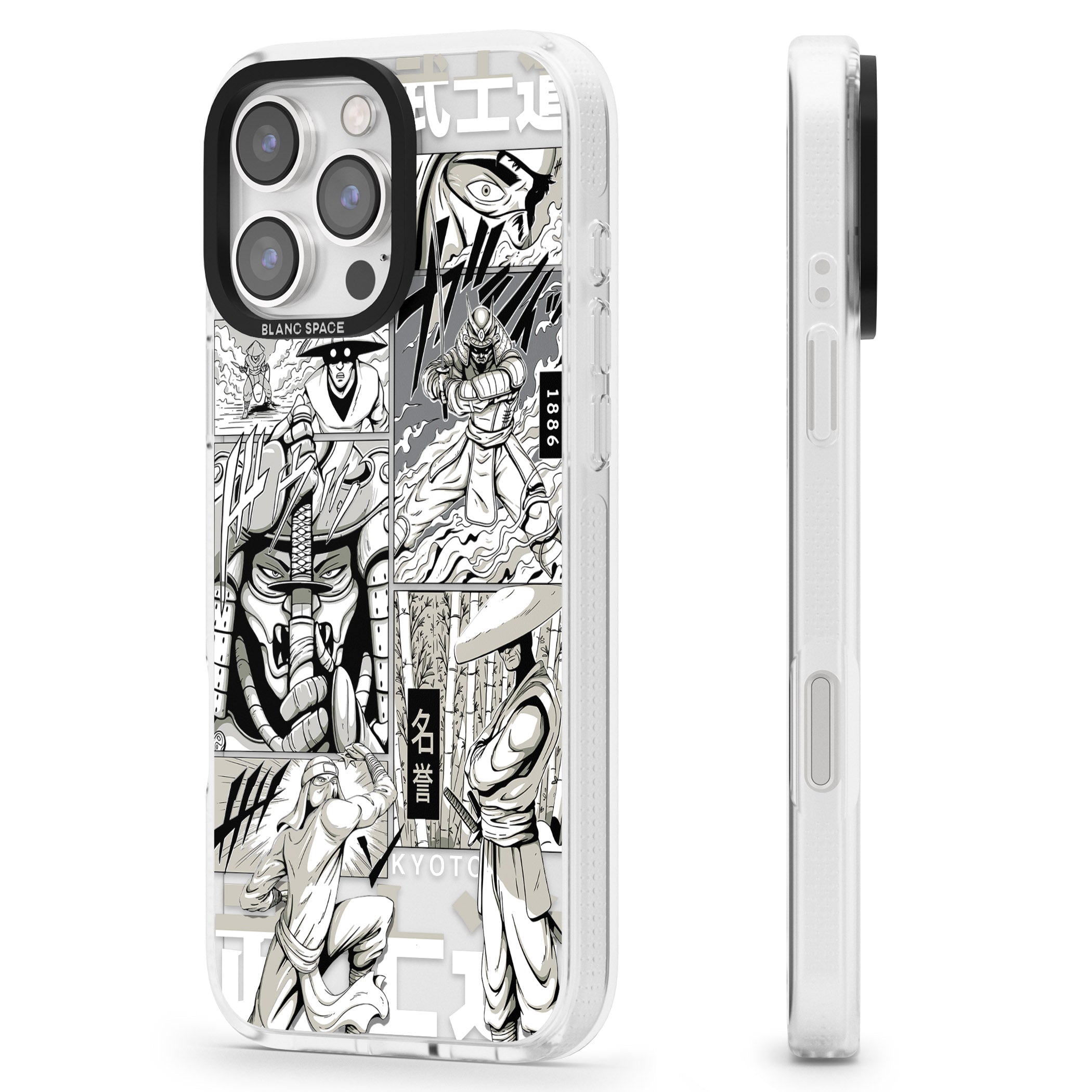 Greyscale Anime Comic iPhone 16 Pro Max / 16 Pro Clear Case Impact Air - Blanc Space