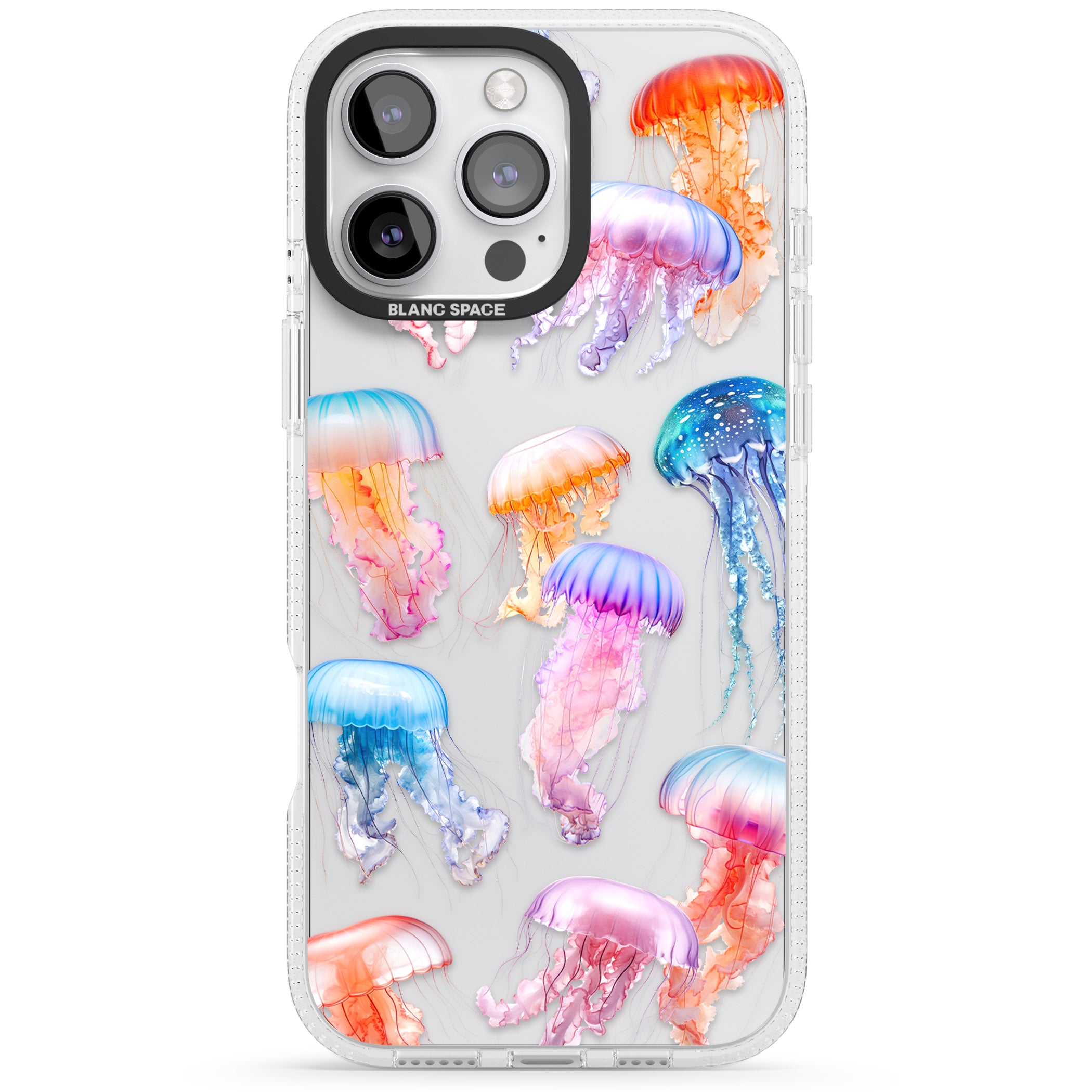 Vibrant Jellyfish iPhone 16 Pro Max / 16 Pro Clear Case Impact Air - Blanc Space