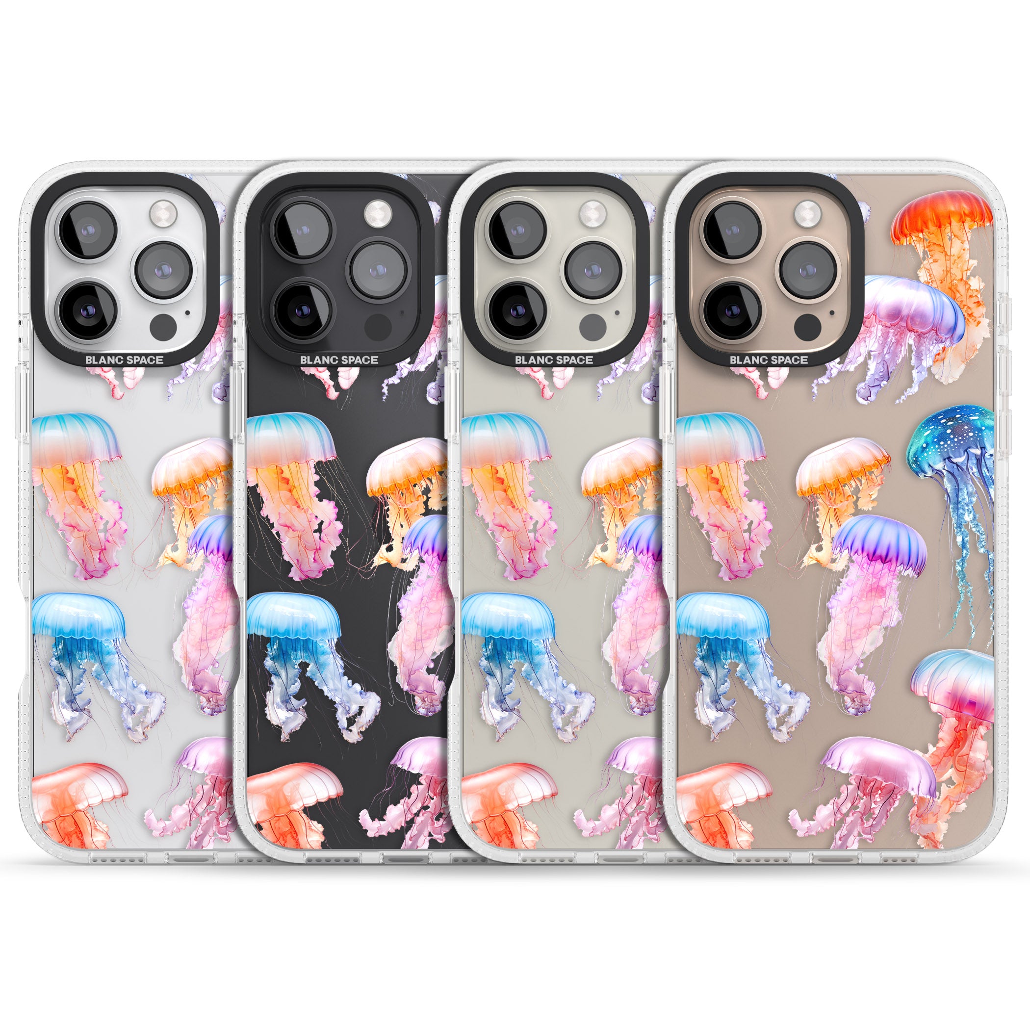 Vibrant Jellyfish iPhone 16 Pro Max / 16 Pro Clear Case Impact Air - Blanc Space