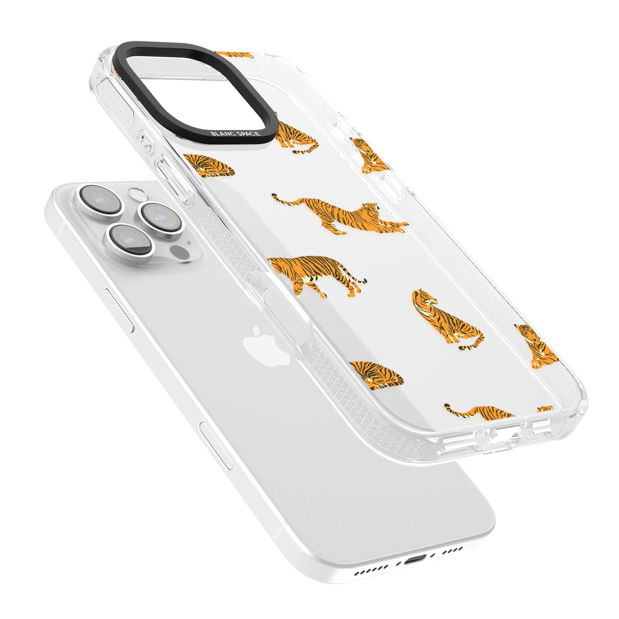 Clear Tiger Jungle Cat Pattern iPhone 16 Pro Max / 16 Pro Clear Case Impact Air - Blanc Space