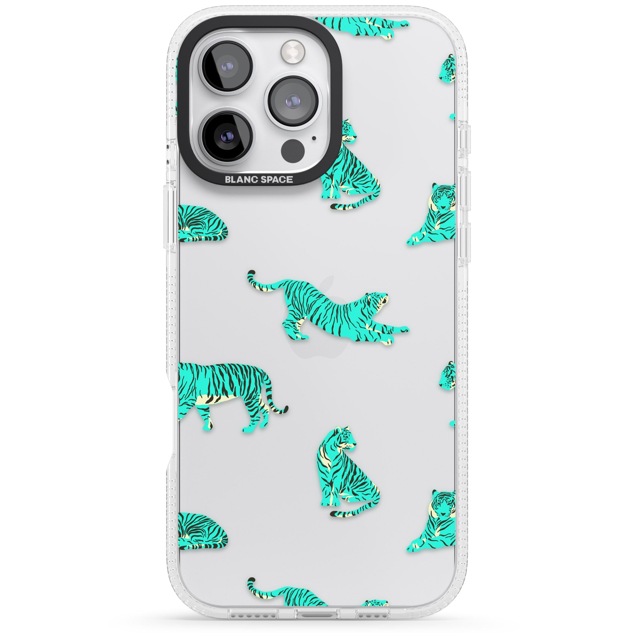 Turquoise Tiger Jungle Cat Pattern iPhone 16 Pro Max / 16 Pro Clear Case Impact Air - Blanc Space