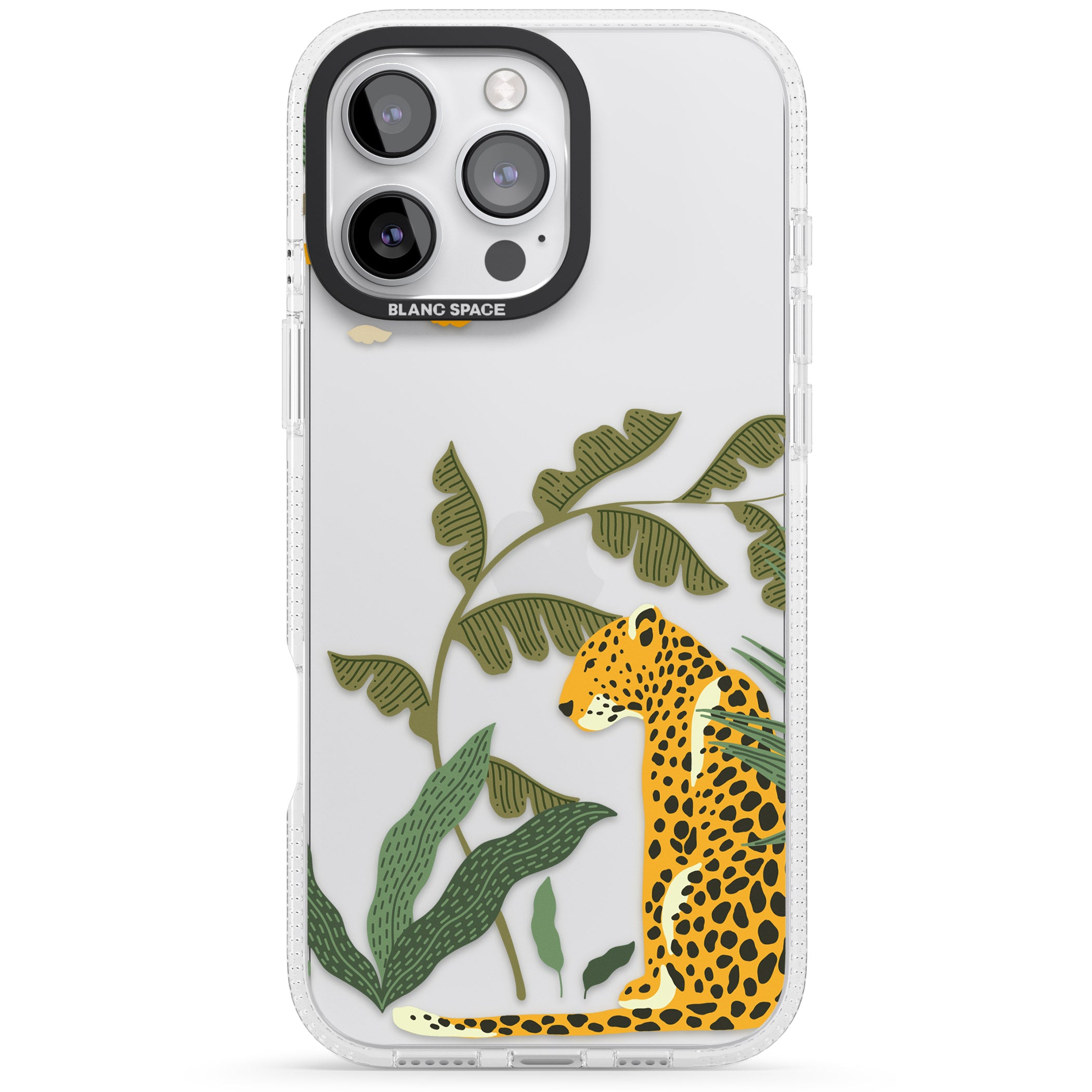 Large Jaguar Clear Jungle Cat Pattern iPhone 16 Pro Max / 16 Pro Clear Case Impact Air - Blanc Space