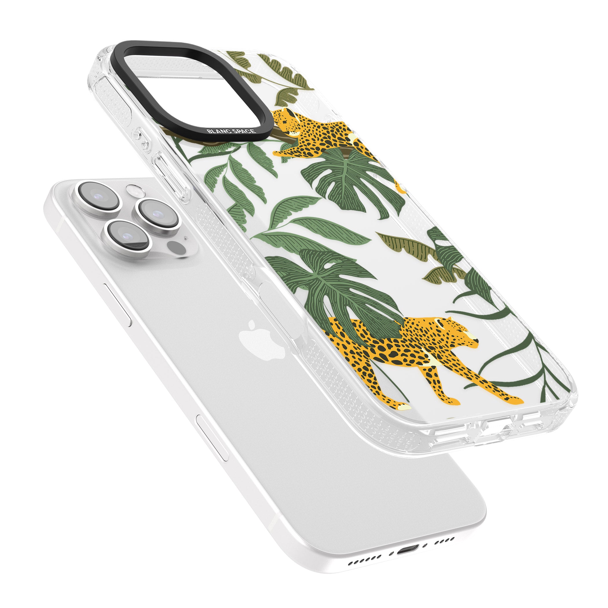 Two Jaguars & Foliage Jungle Cat Pattern iPhone 16 Pro Max / 16 Pro Clear Case Impact Air - Blanc Space