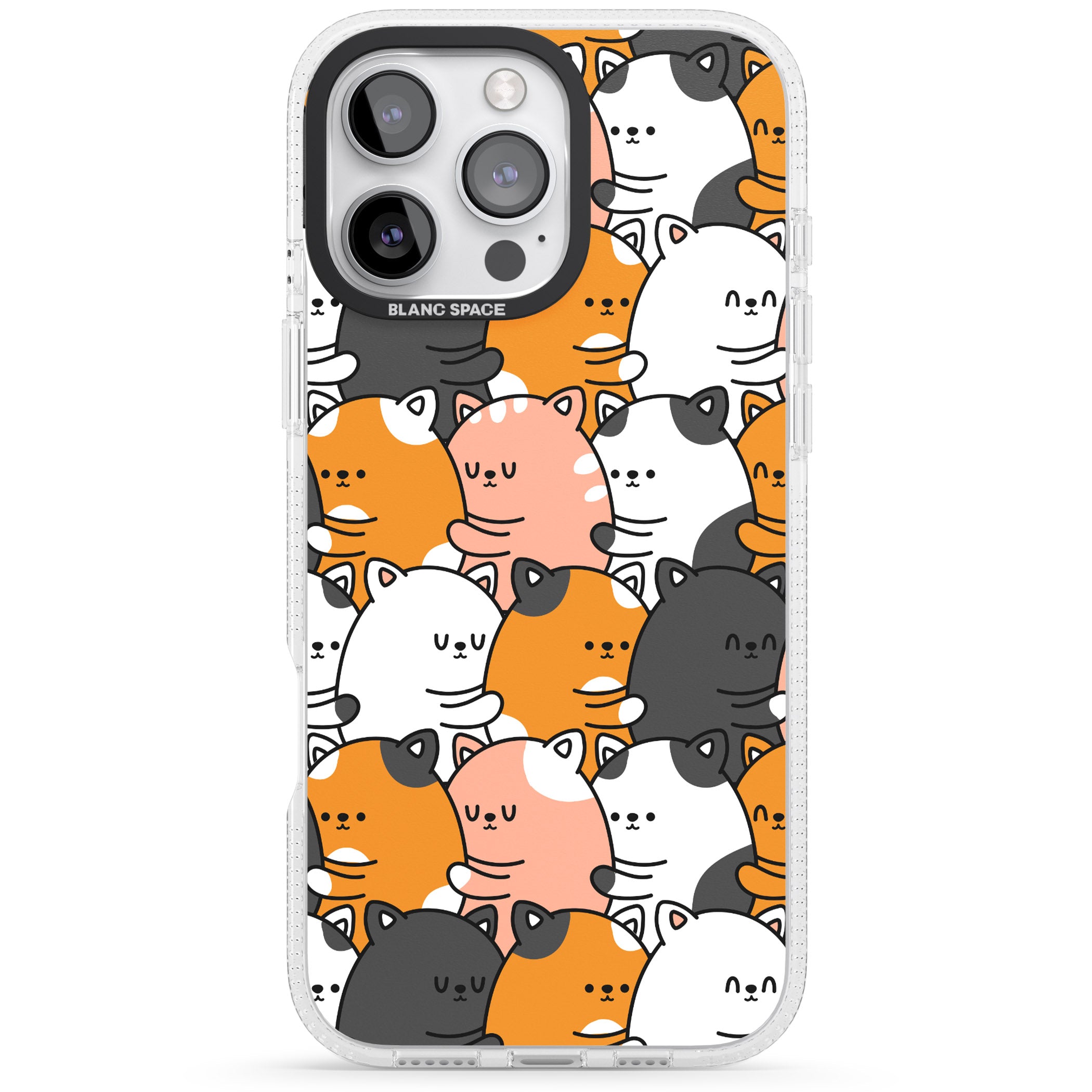 Spooning Cats Kawaii Pattern iPhone 16 Pro Max / 16 Pro Clear Case Impact Air - Blanc Space