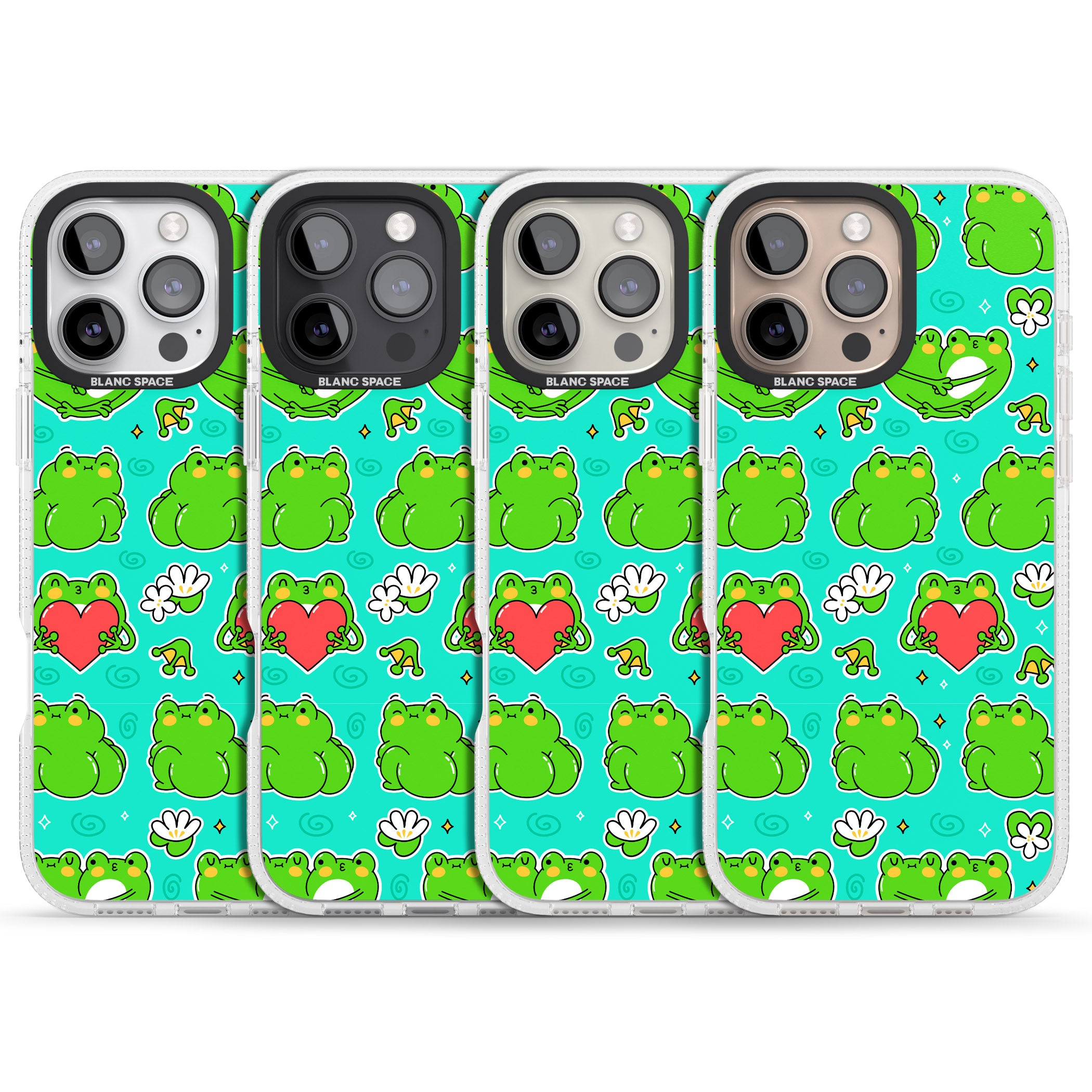 Frog Booty Kawaii Pattern iPhone 16 Pro Max / 16 Pro Clear Case Impact Air - Blanc Space