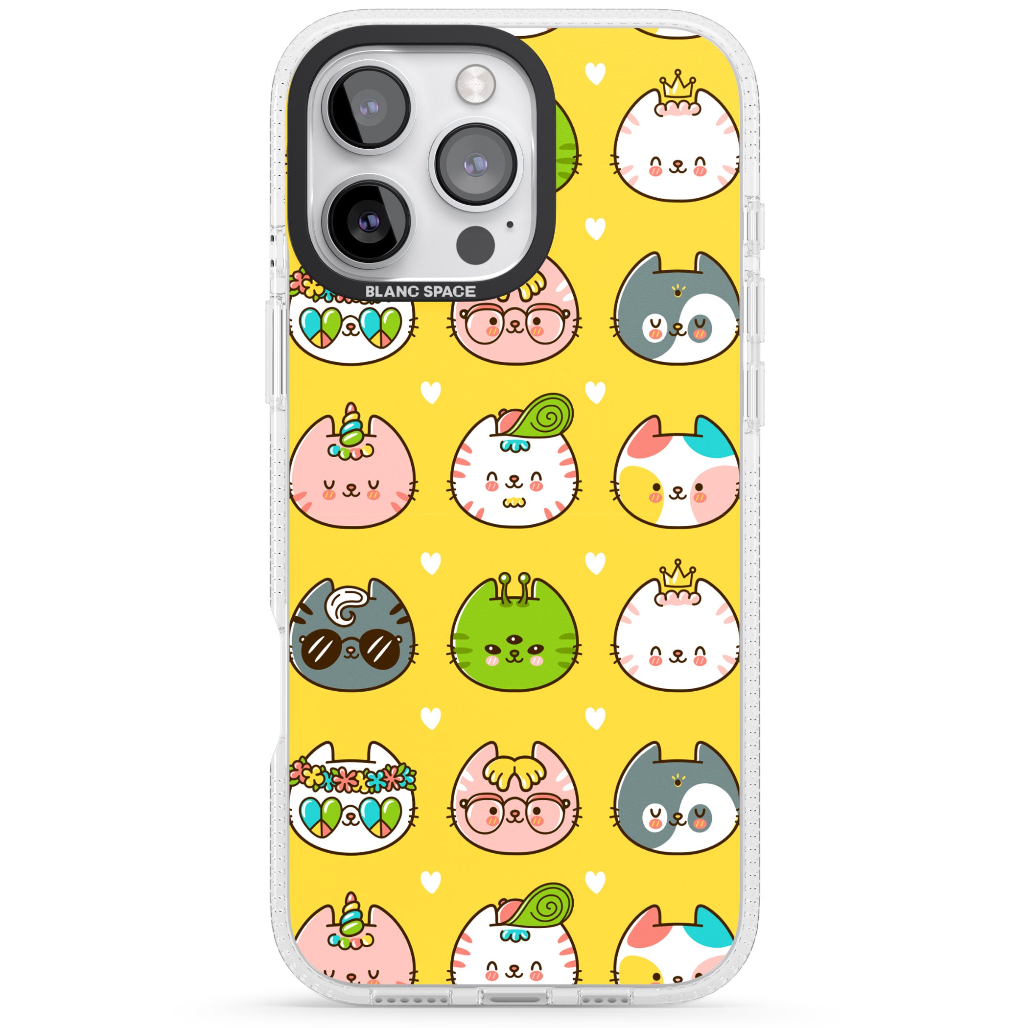 Mythical Cats Kawaii Pattern iPhone 16 Pro Max / 16 Pro Clear Case Impact Air - Blanc Space