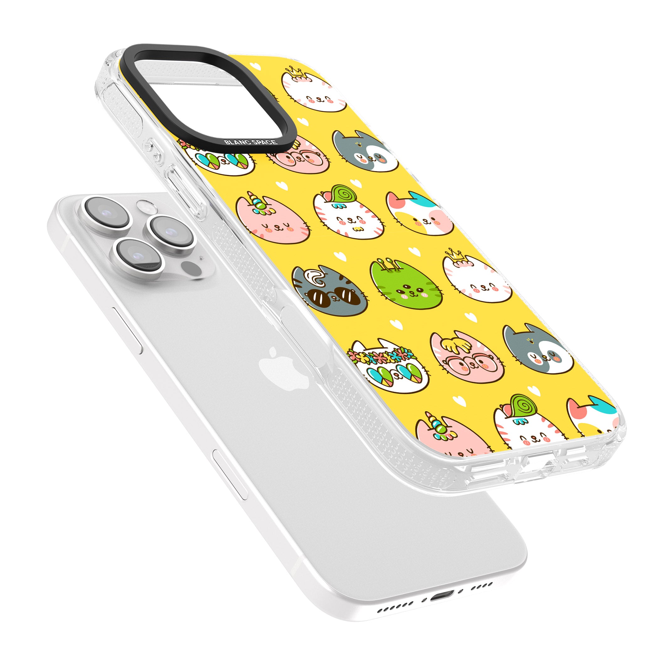 Mythical Cats Kawaii Pattern iPhone 16 Pro Max / 16 Pro Clear Case Impact Air - Blanc Space