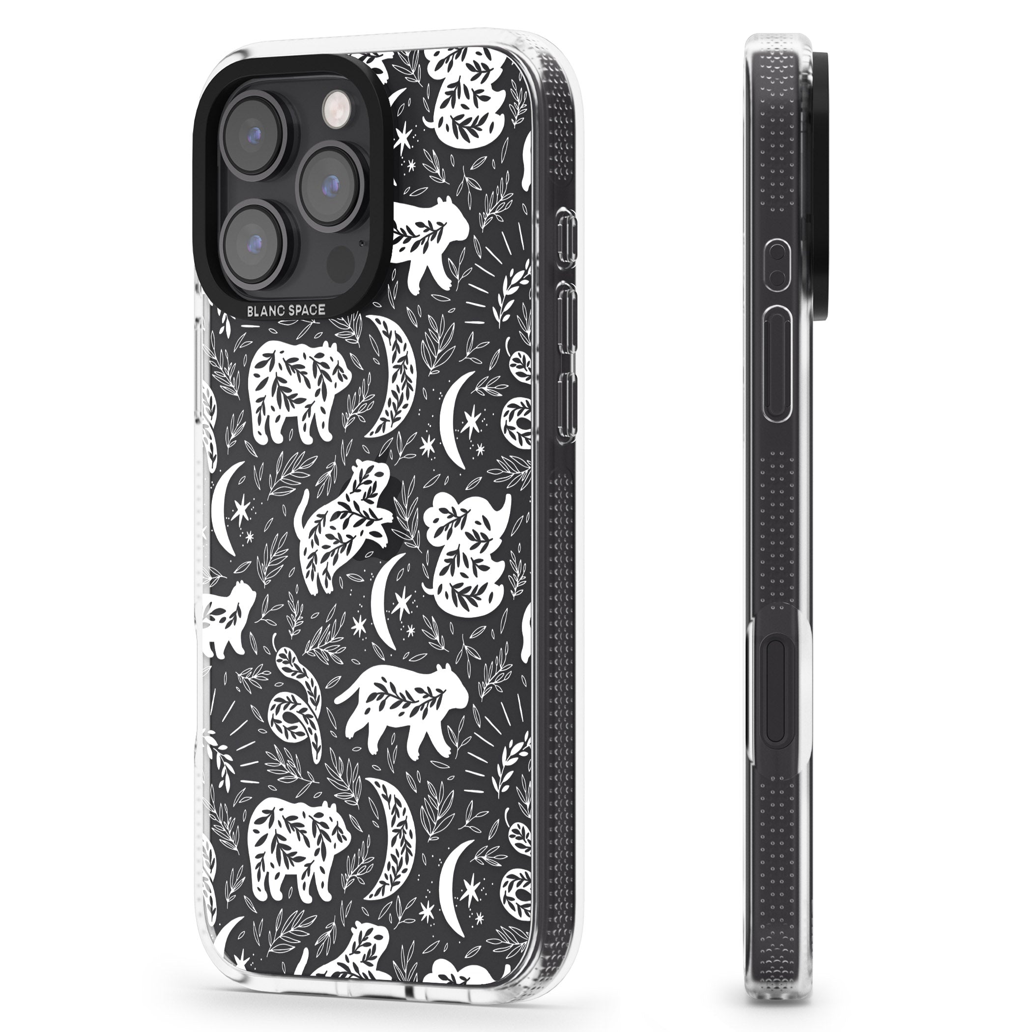Forest Animal Silhouettes: White/Clear iPhone 16 Pro Max / 16 Pro Clear Case Impact Air - Blanc Space