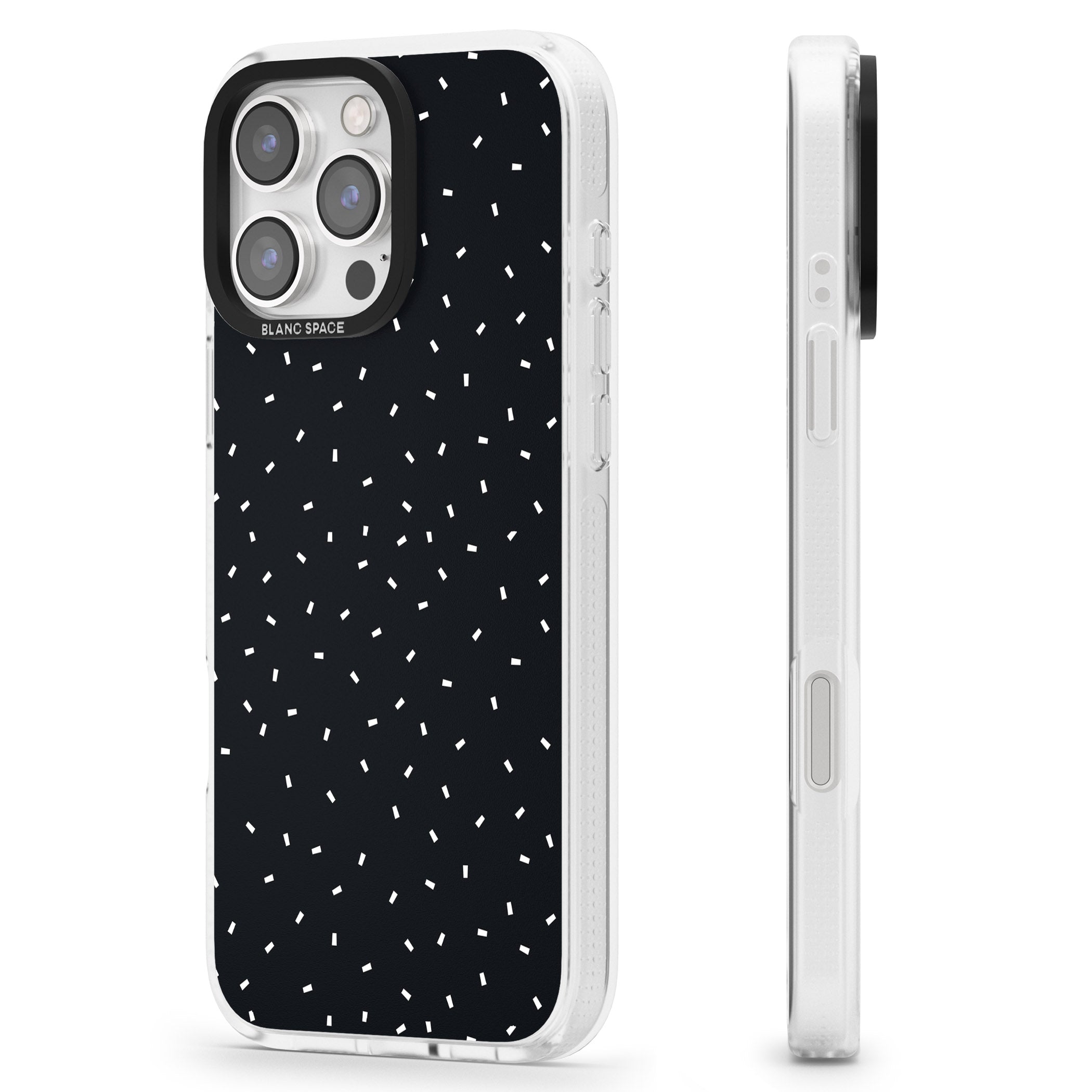 Confetti (Black) iPhone 16 Pro Max / 16 Pro Clear Case Impact Air - Blanc Space
