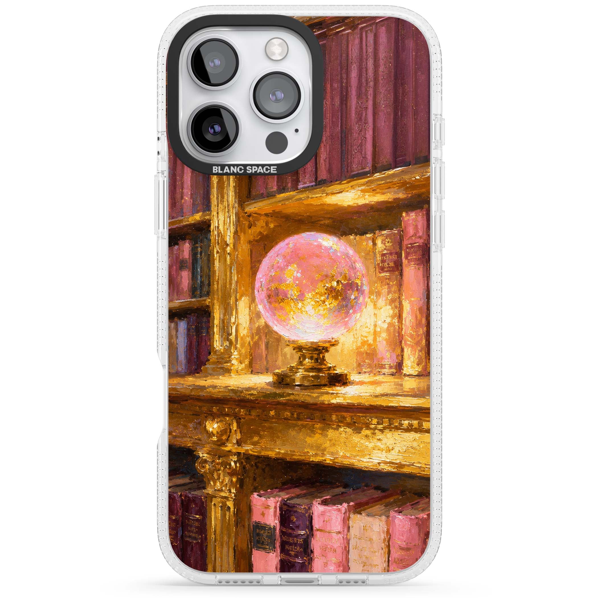 Gilded Library dark academia iPhone case featuring an oil painted crystal ball on a gilded library shelf with vintage | Clear Case Impact Air case for iPhone 16 Pro, iPhone 16 Pro Max
