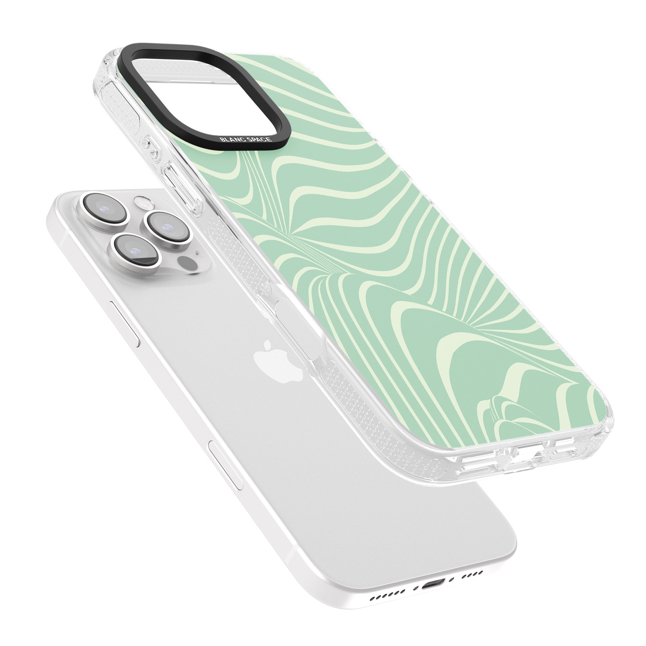 Mint Green Distorted Line iPhone 16 Pro Max / 16 Pro Clear Case Impact Air - Blanc Space