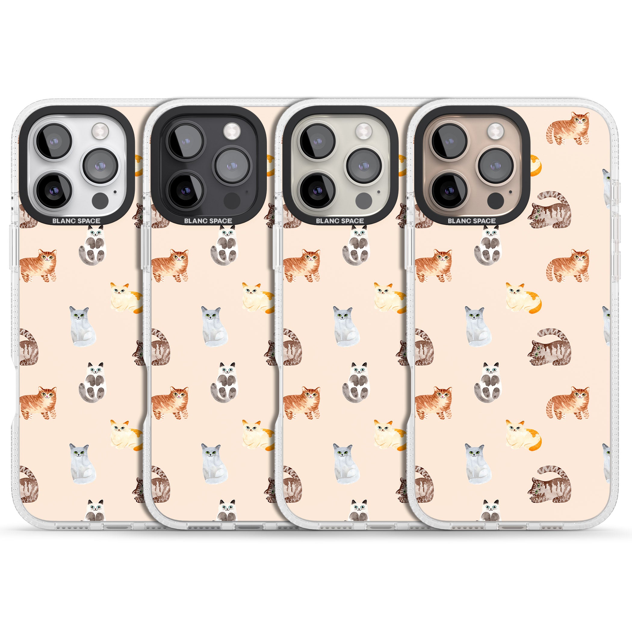 Cute Cat Pattern iPhone 16 Pro Max / 16 Pro Clear Case Impact Air - Blanc Space